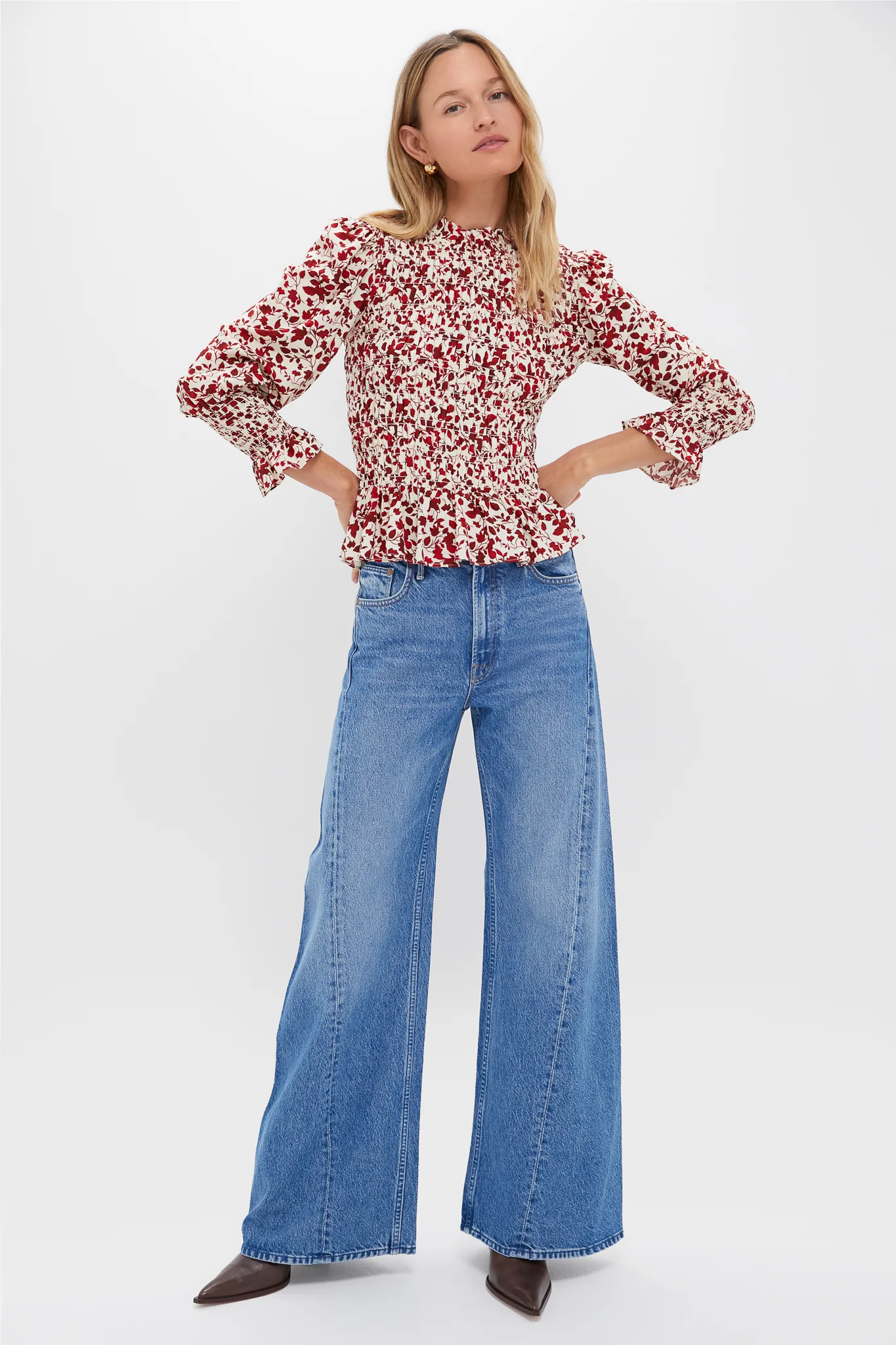 Red & Cream Floral Smocked Cynthia Blouse - Image 3