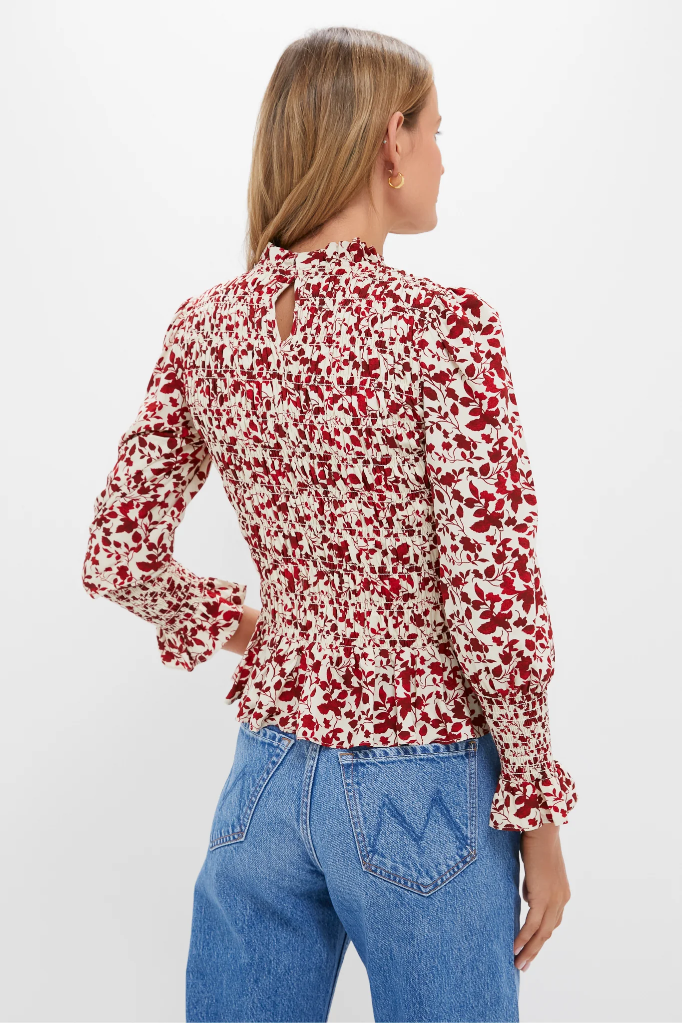 Red & Cream Floral Smocked Cynthia Blouse - Image 5