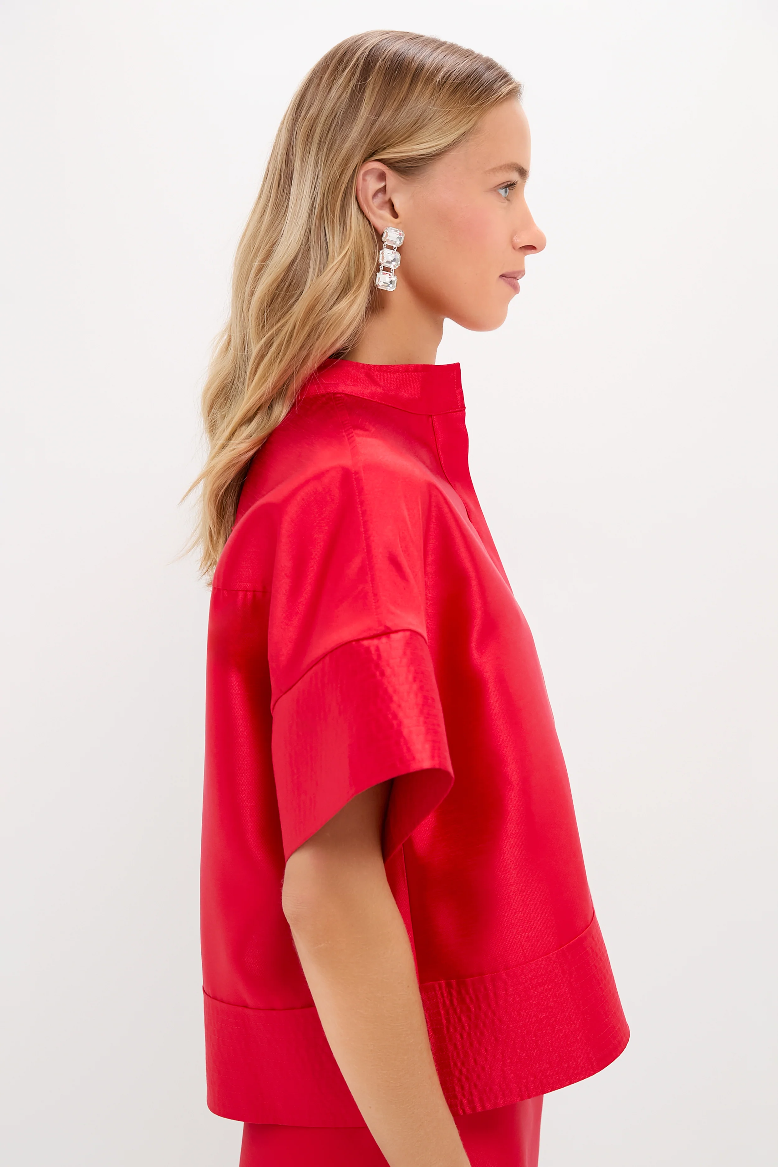 Red Dupioni Trapunto Stitch Sofia Shirt - Image 3