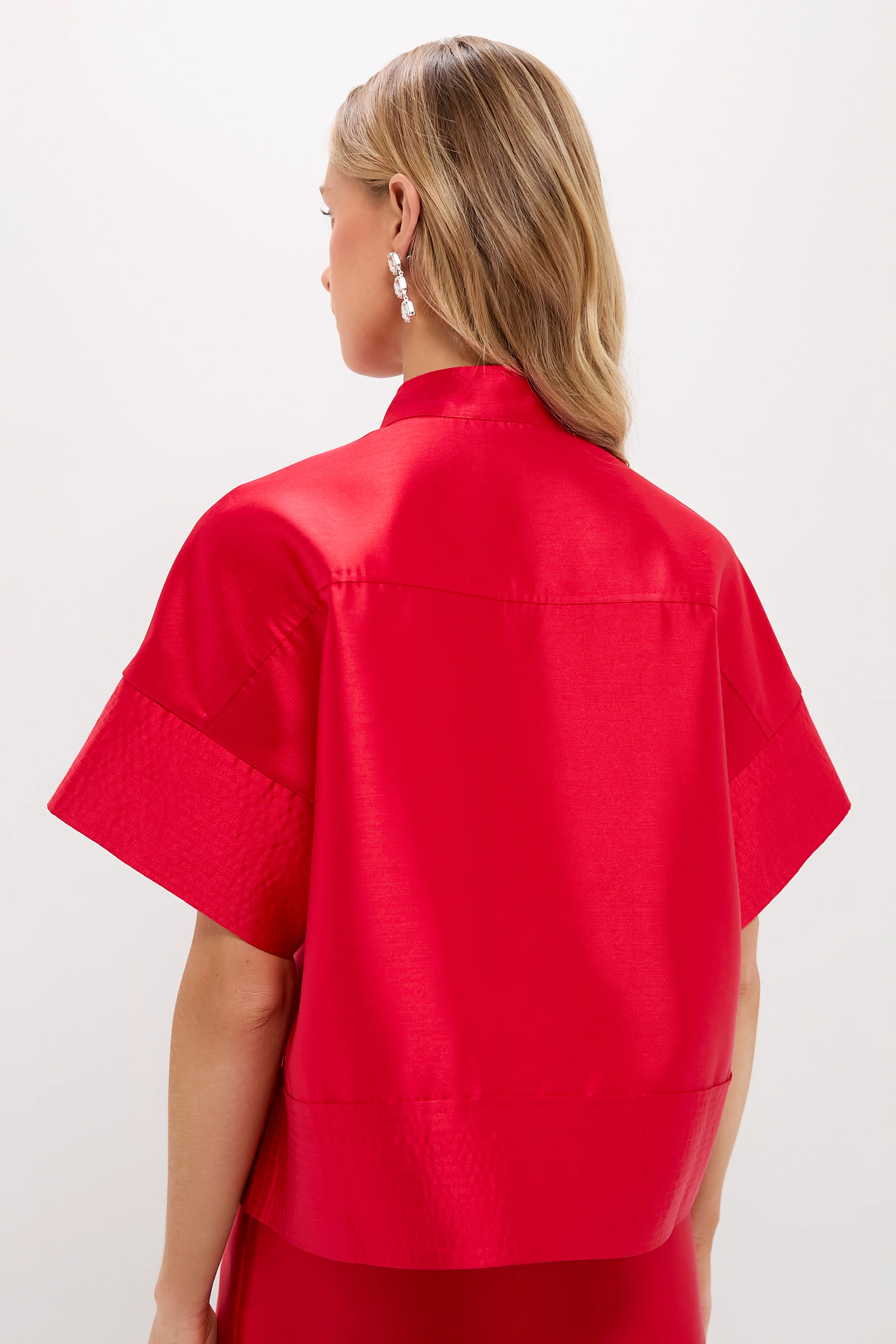 Red Dupioni Trapunto Stitch Sofia Shirt - Image 4