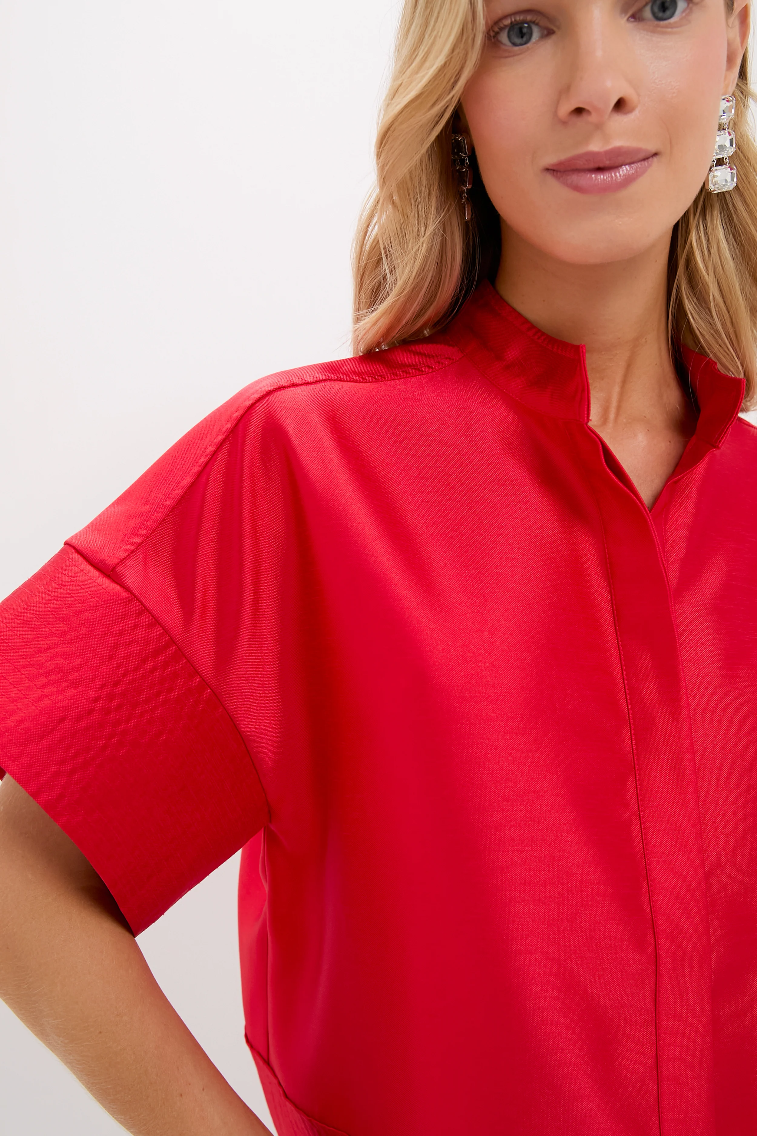 Red Dupioni Trapunto Stitch Sofia Shirt - Image 5