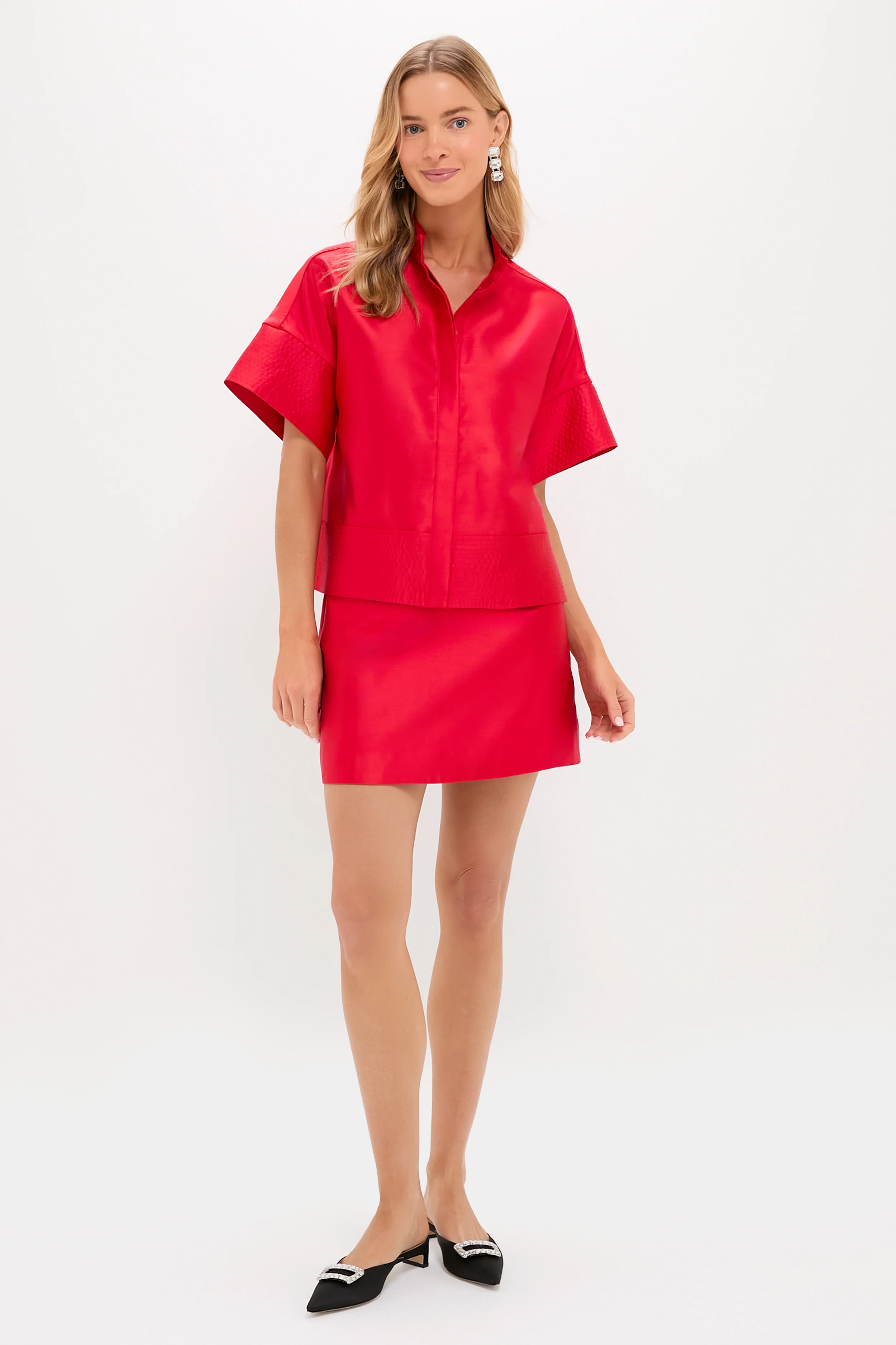Red Dupioni Trapunto Stitch Sofia Shirt - Image 6