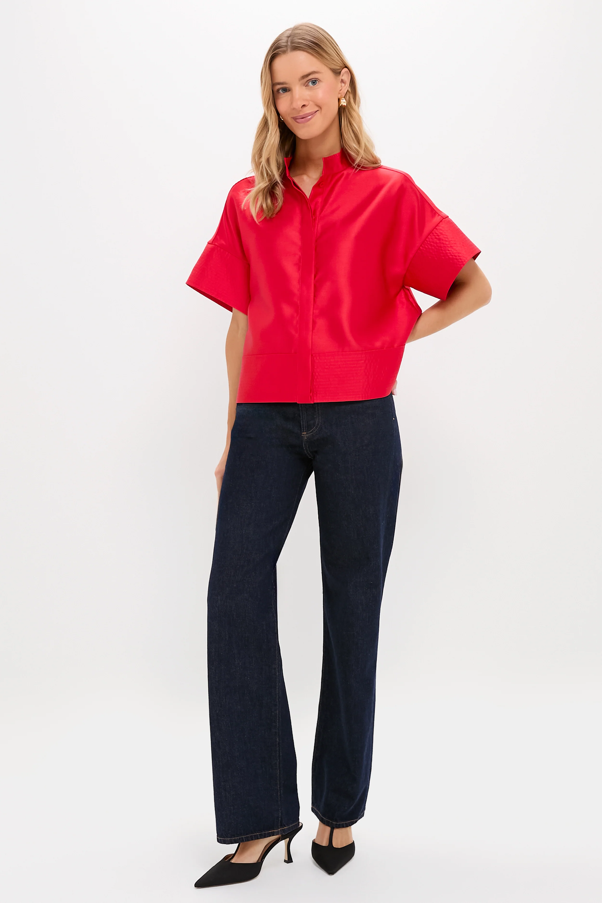 Red Dupioni Trapunto Stitch Sofia Shirt - Image 8