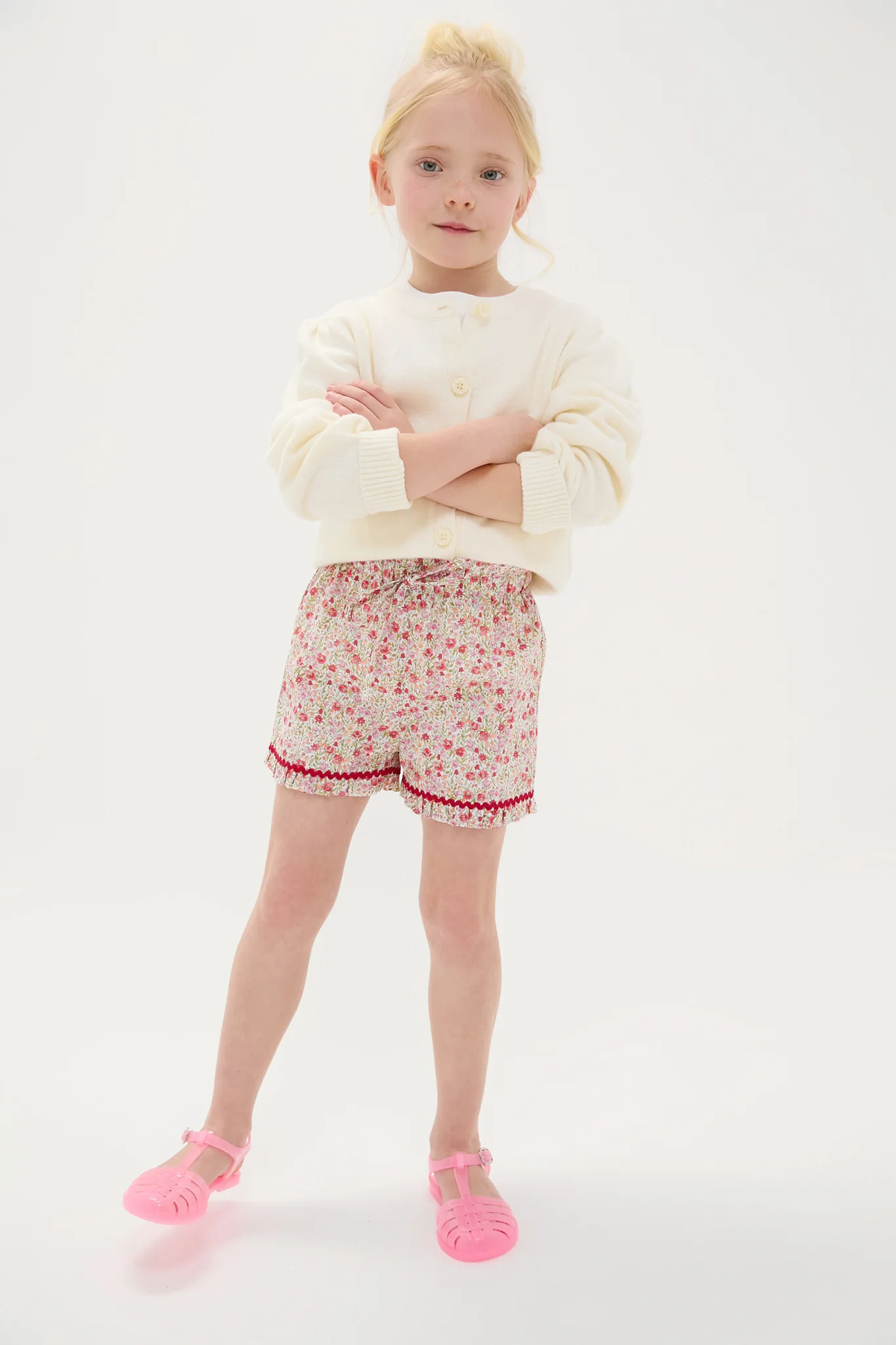 Red Floral Flores Cotton Shorts - Image 2