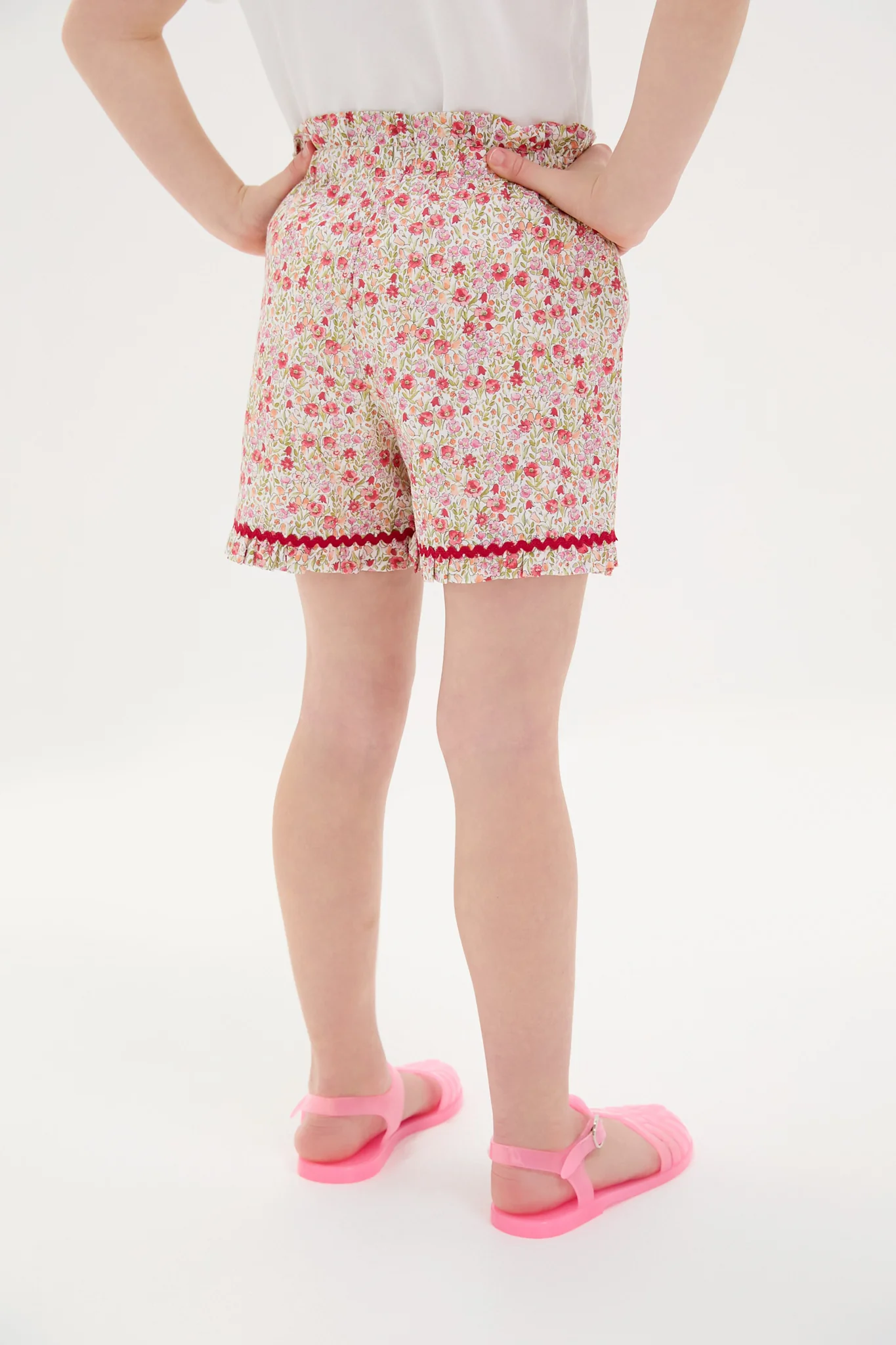 Red Floral Flores Cotton Shorts - Image 4