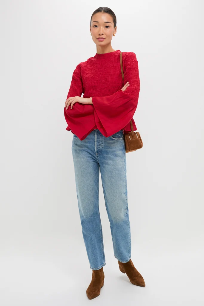 Red Imogen Solid Long Sleeve Top - Image 2
