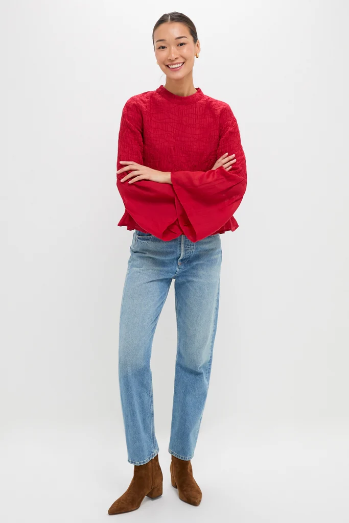 Red Imogen Solid Long Sleeve Top - Image 6
