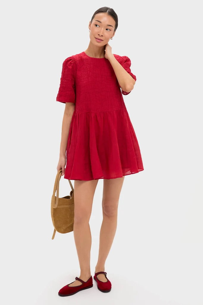 Red Imogen Solid Short Sleeve Dress - Image 2