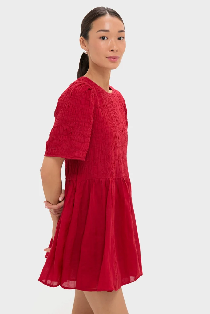 Red Imogen Solid Short Sleeve Dress - Image 3