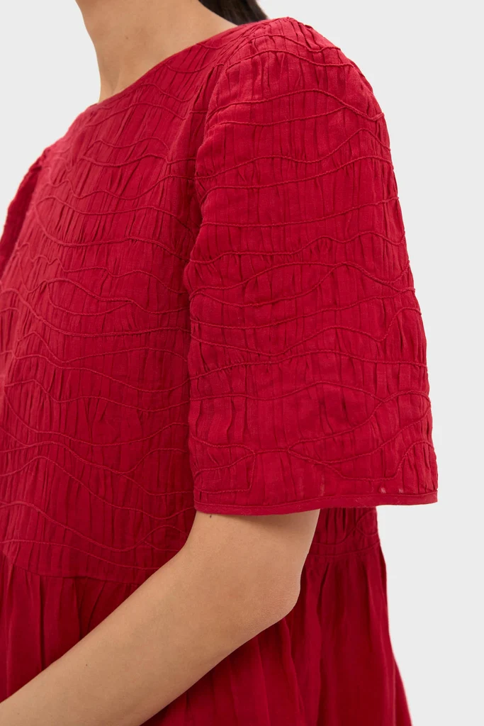 Red Imogen Solid Short Sleeve Dress - Image 5