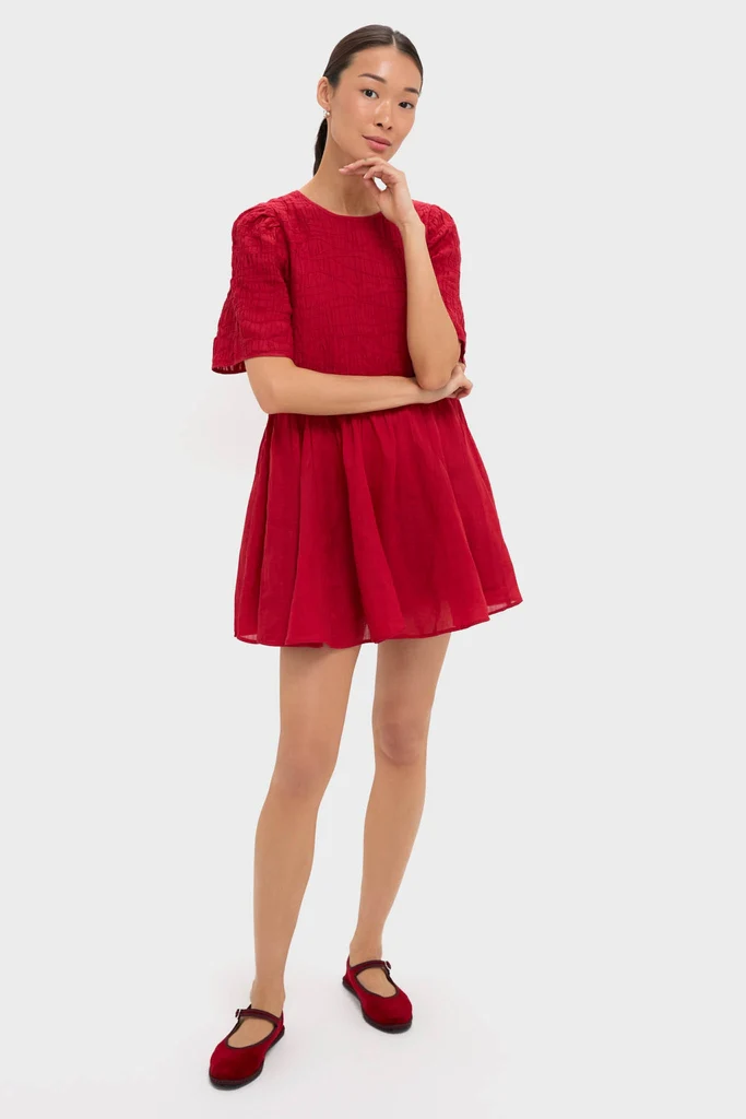 Red Imogen Solid Short Sleeve Dress - Image 6