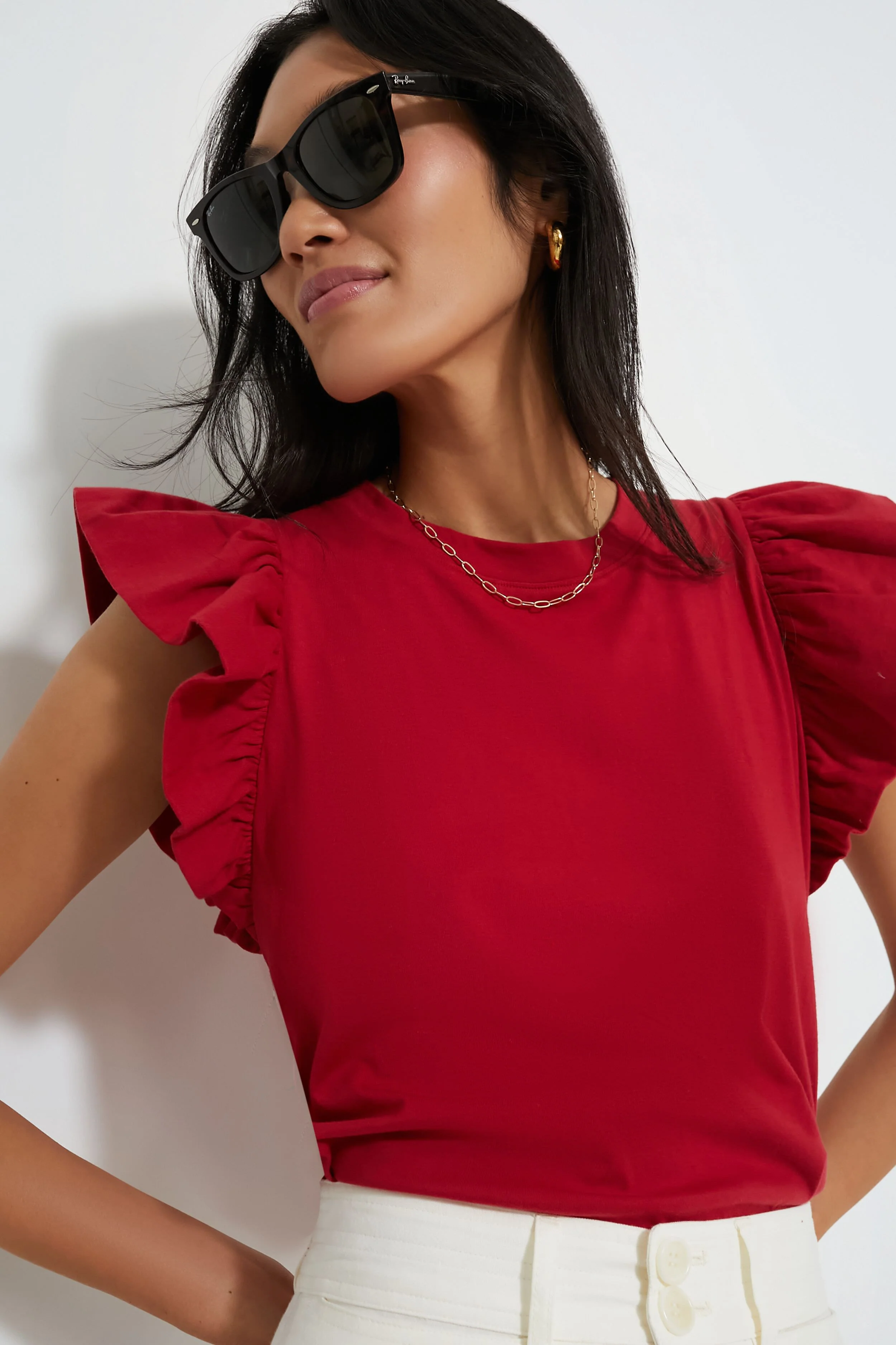 Red Kaia Flutter Sleeve Tee - Image 3