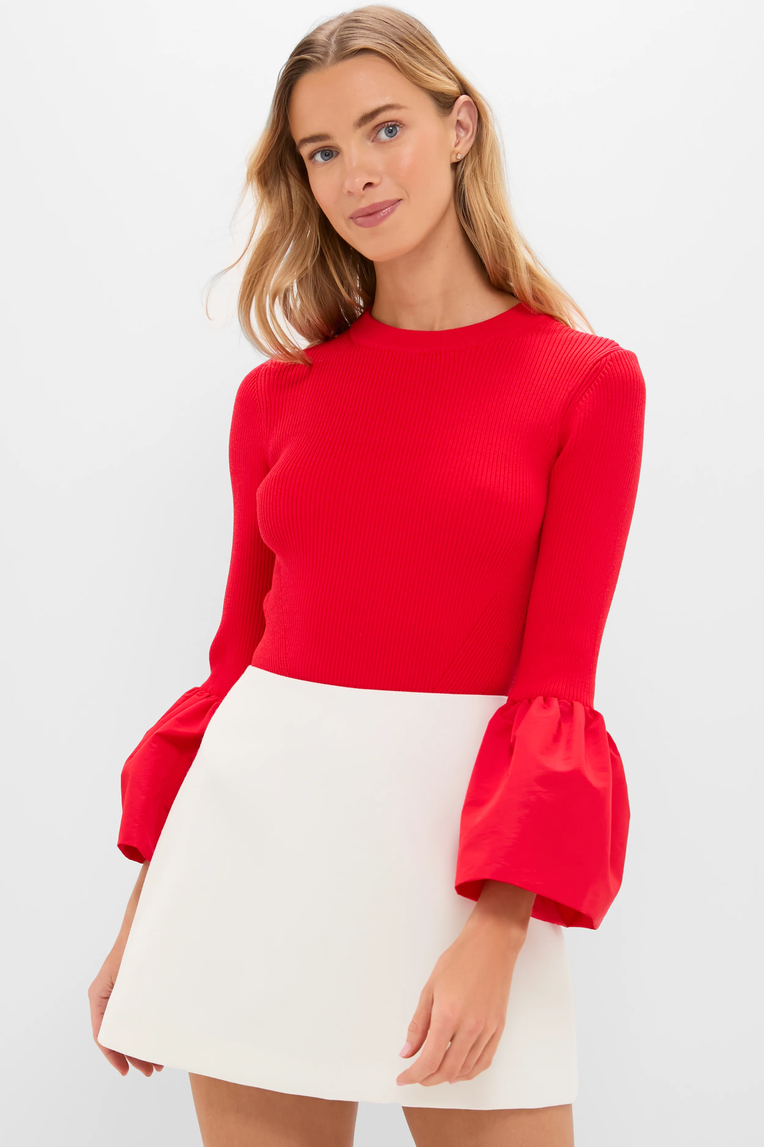Red Knit Mixed Media Odin Blouse