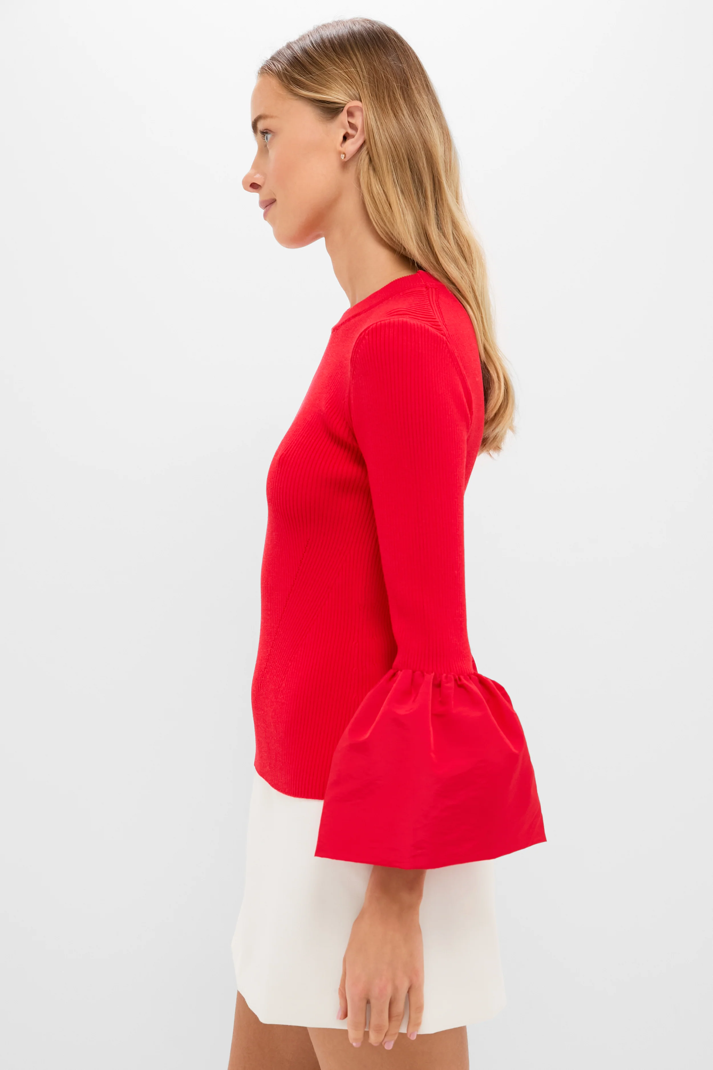 Red Knit Mixed Media Odin Blouse - Image 3