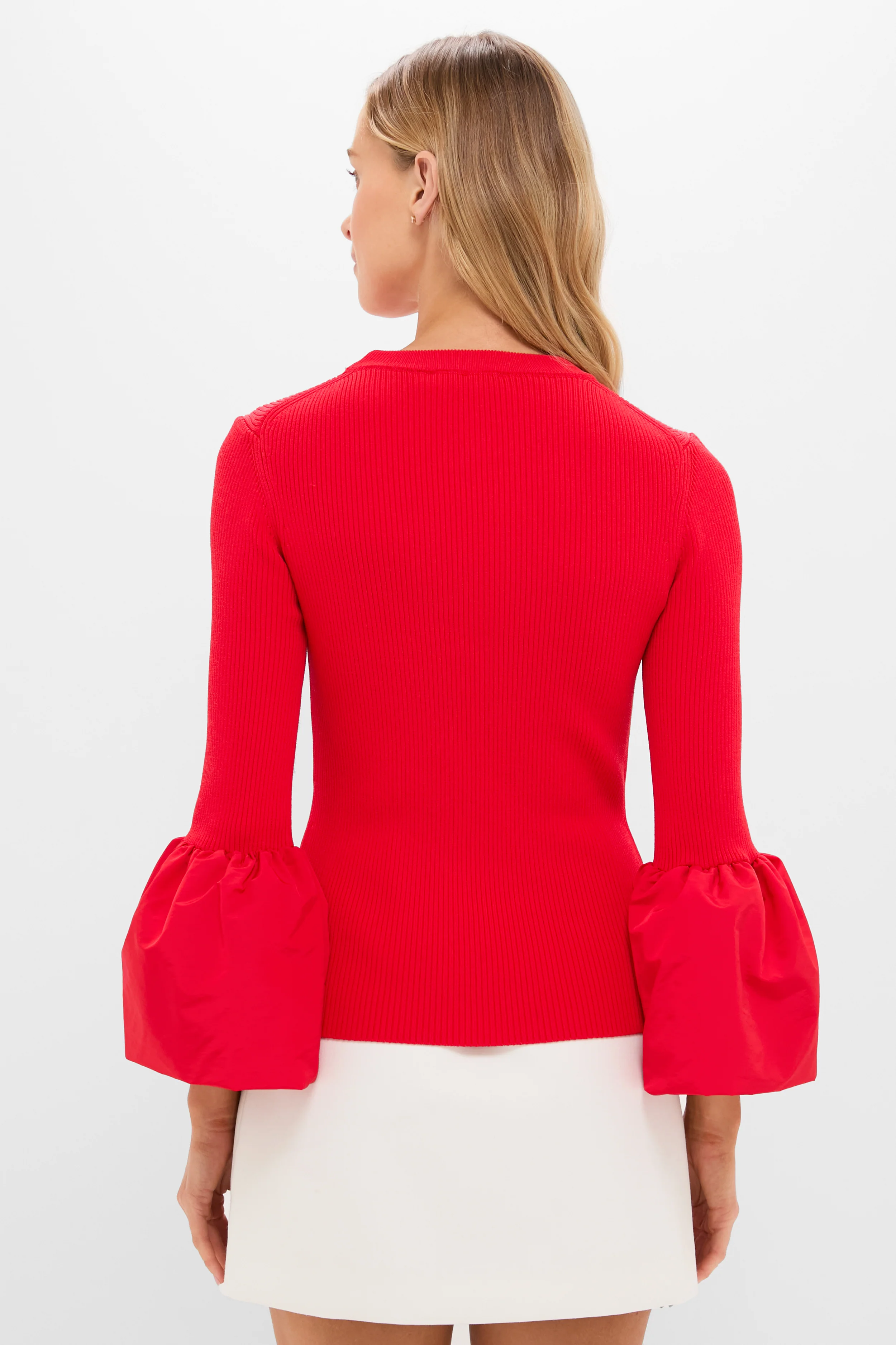 Red Knit Mixed Media Odin Blouse - Image 4