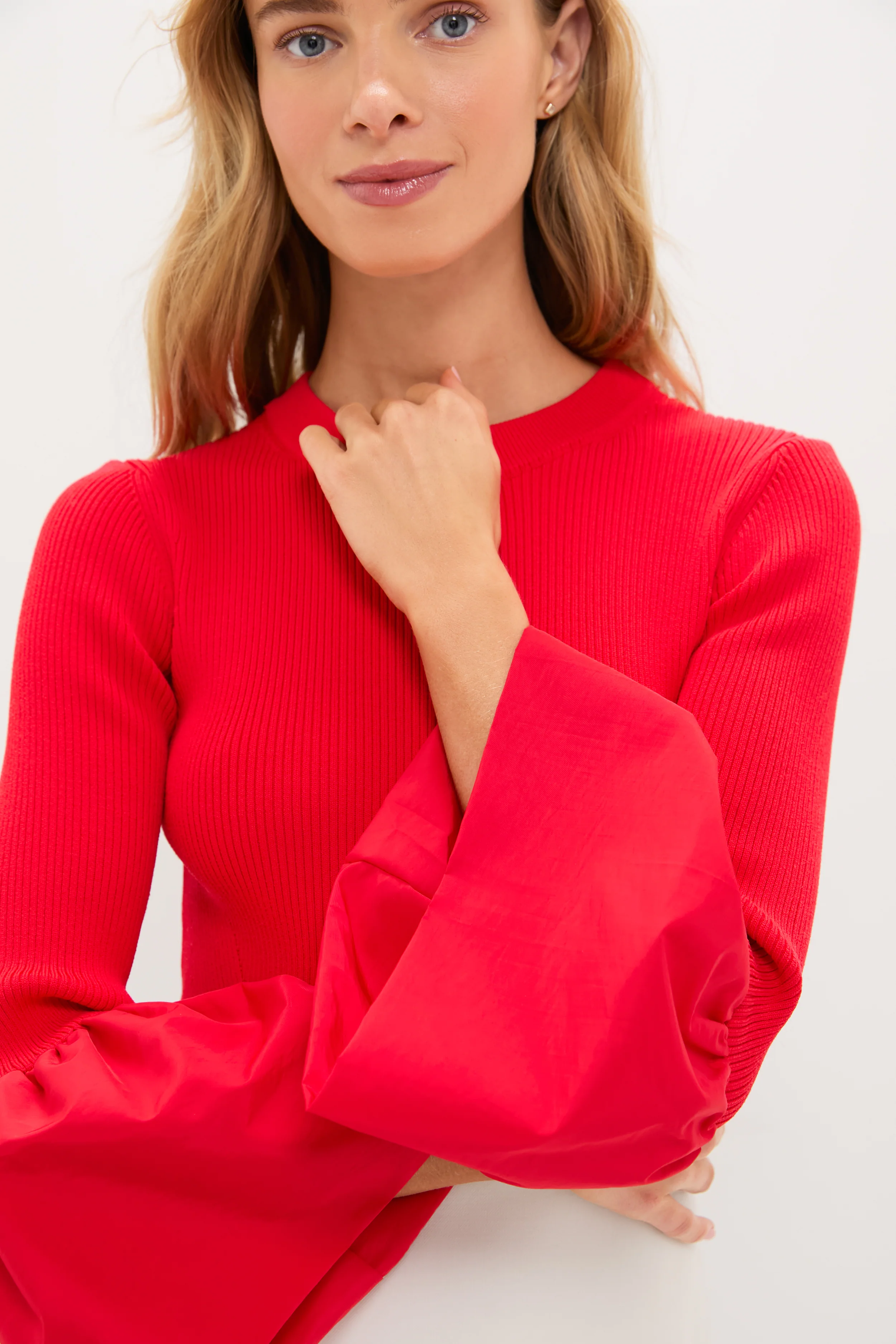 Red Knit Mixed Media Odin Blouse - Image 5