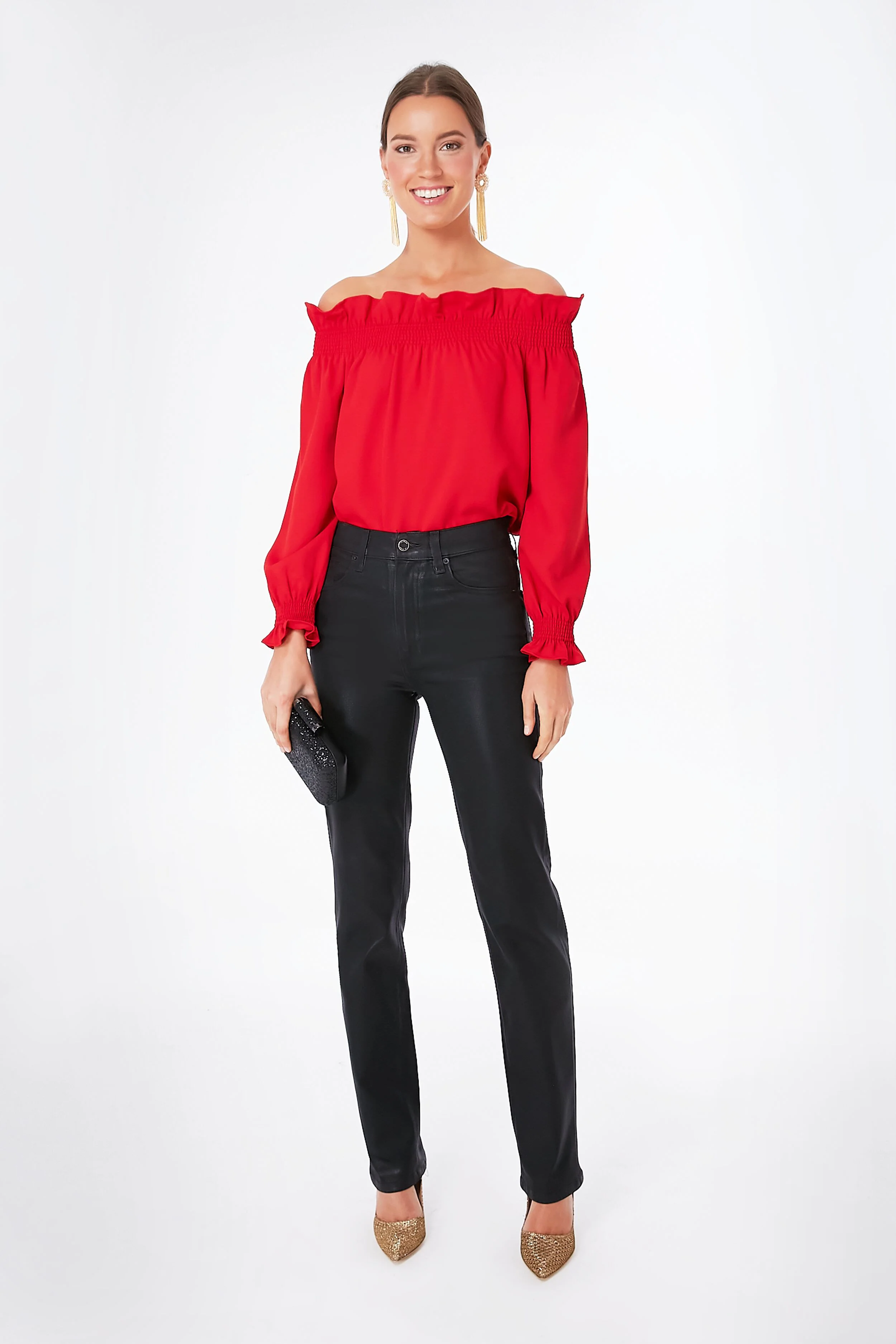 Red Off the Shoulder Marguerite Blouse - Image 2