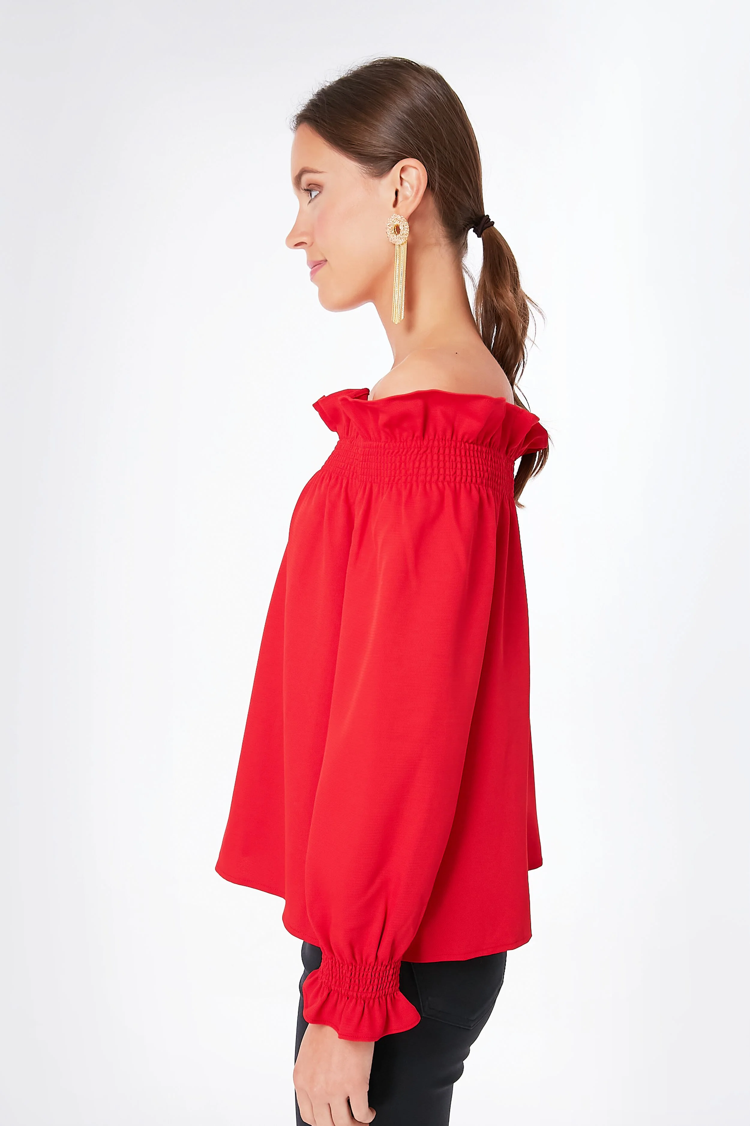 Red Off the Shoulder Marguerite Blouse - Image 3