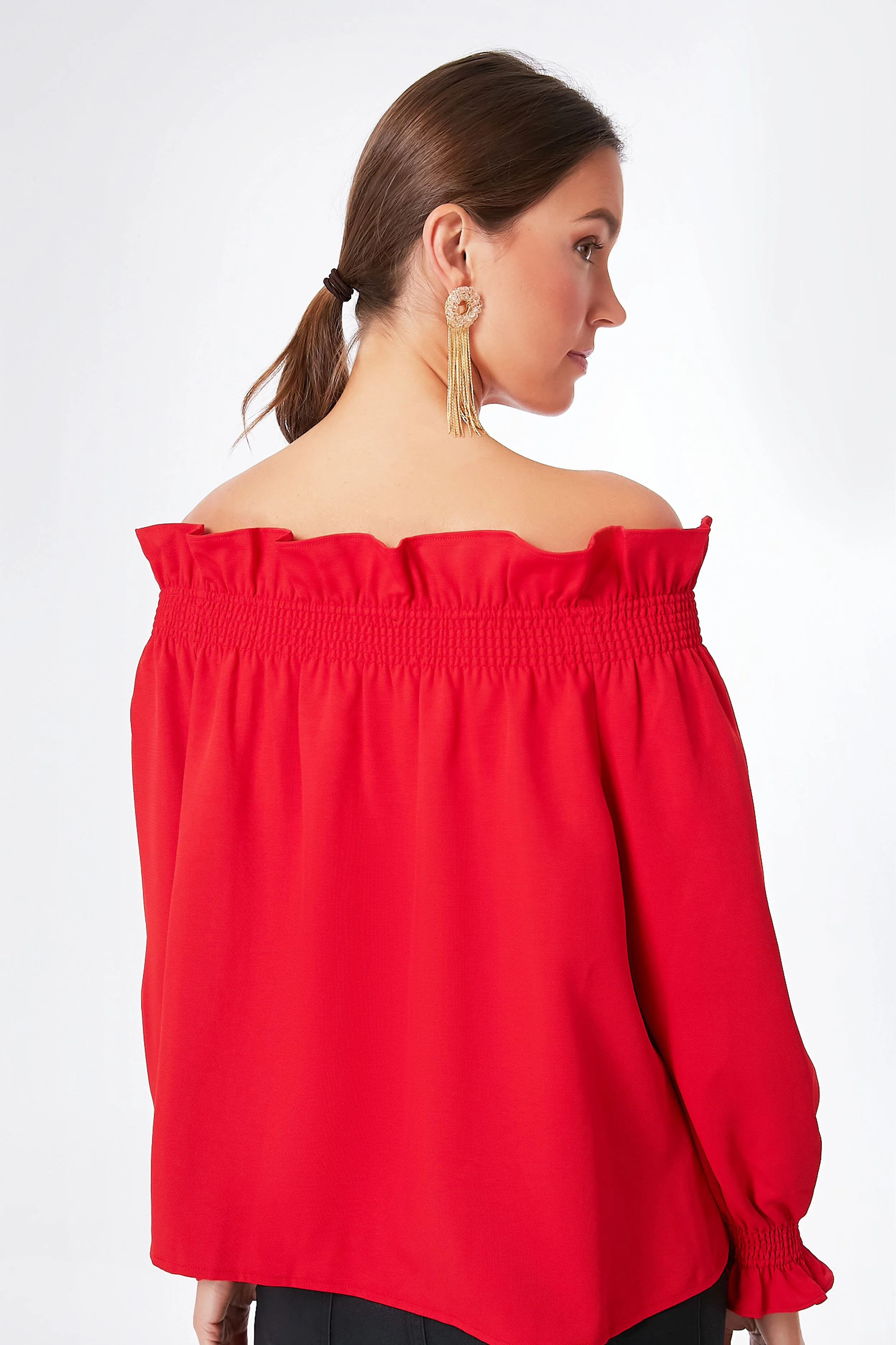 Red Off the Shoulder Marguerite Blouse - Image 4