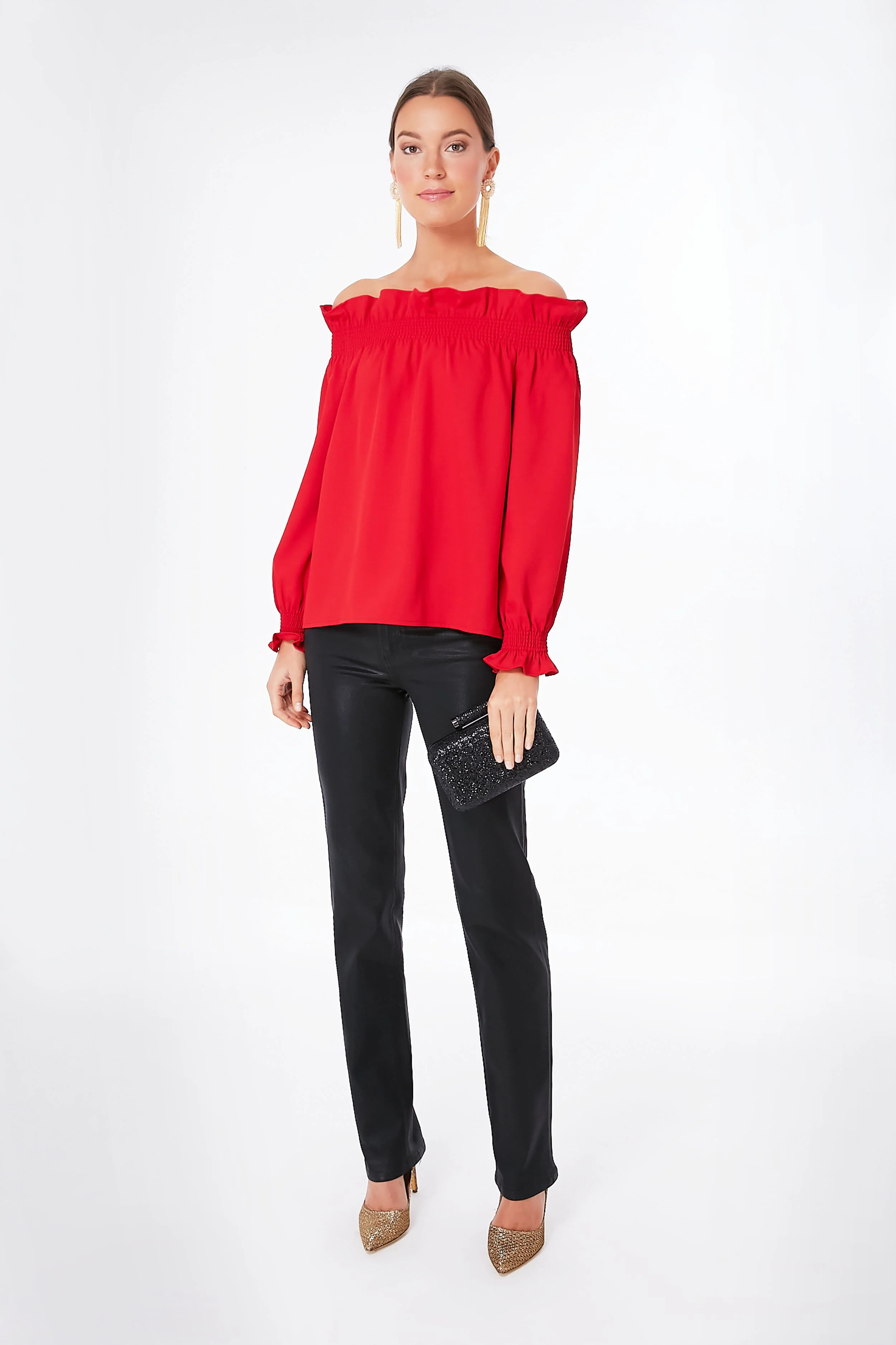 Red Off the Shoulder Marguerite Blouse - Image 6
