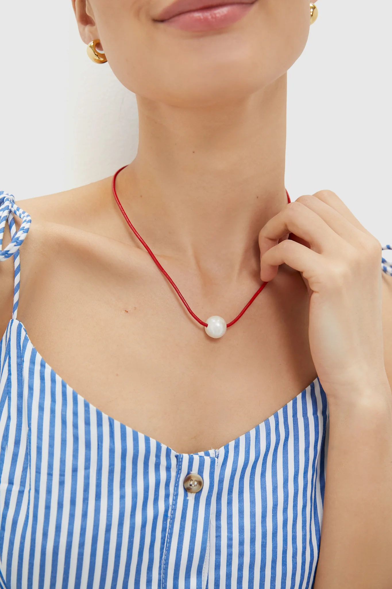 Red Pearl Cord Necklace - Image 2