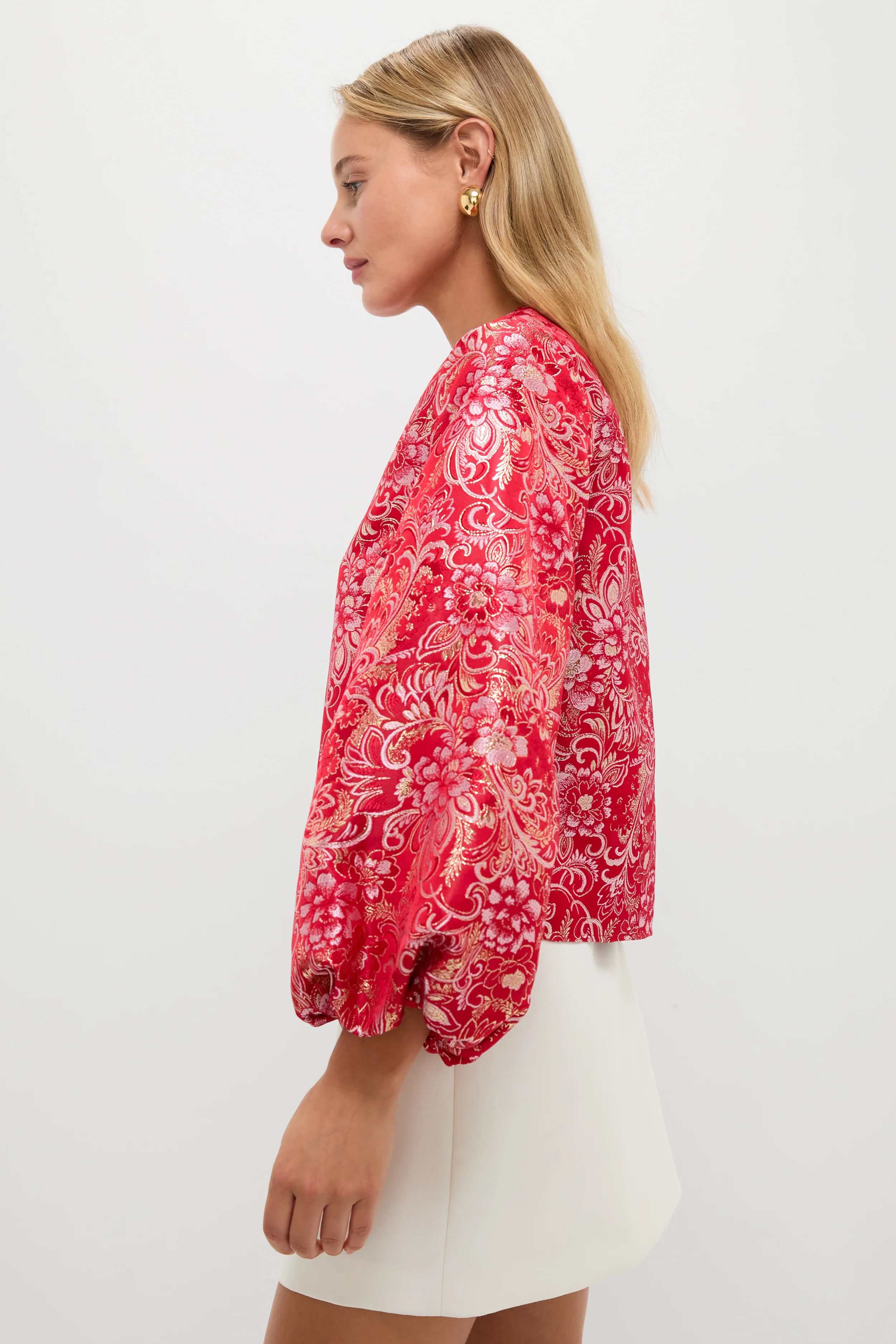 Red & Pink Jacquard Janie Blouse - Image 3
