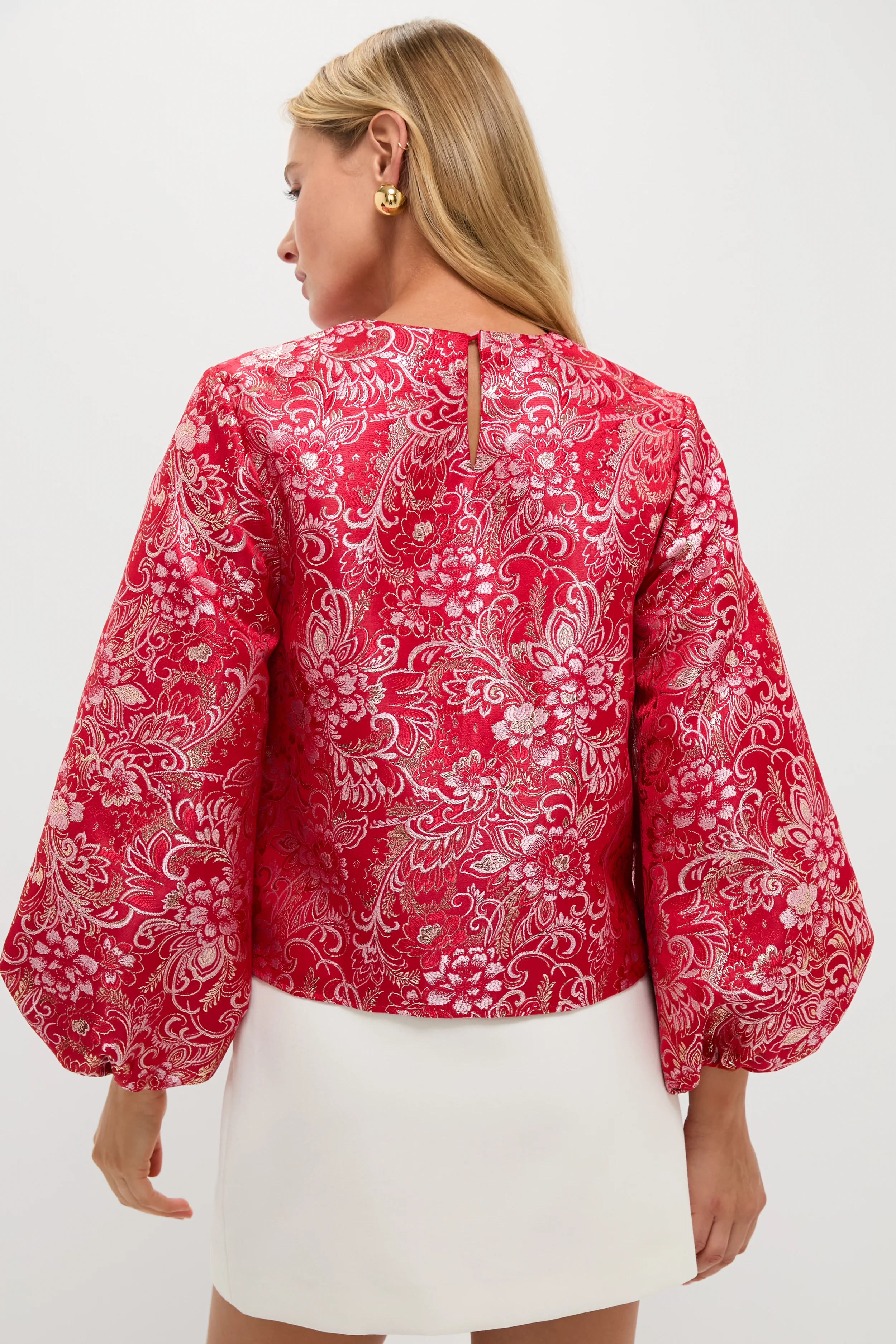 Red & Pink Jacquard Janie Blouse - Image 4