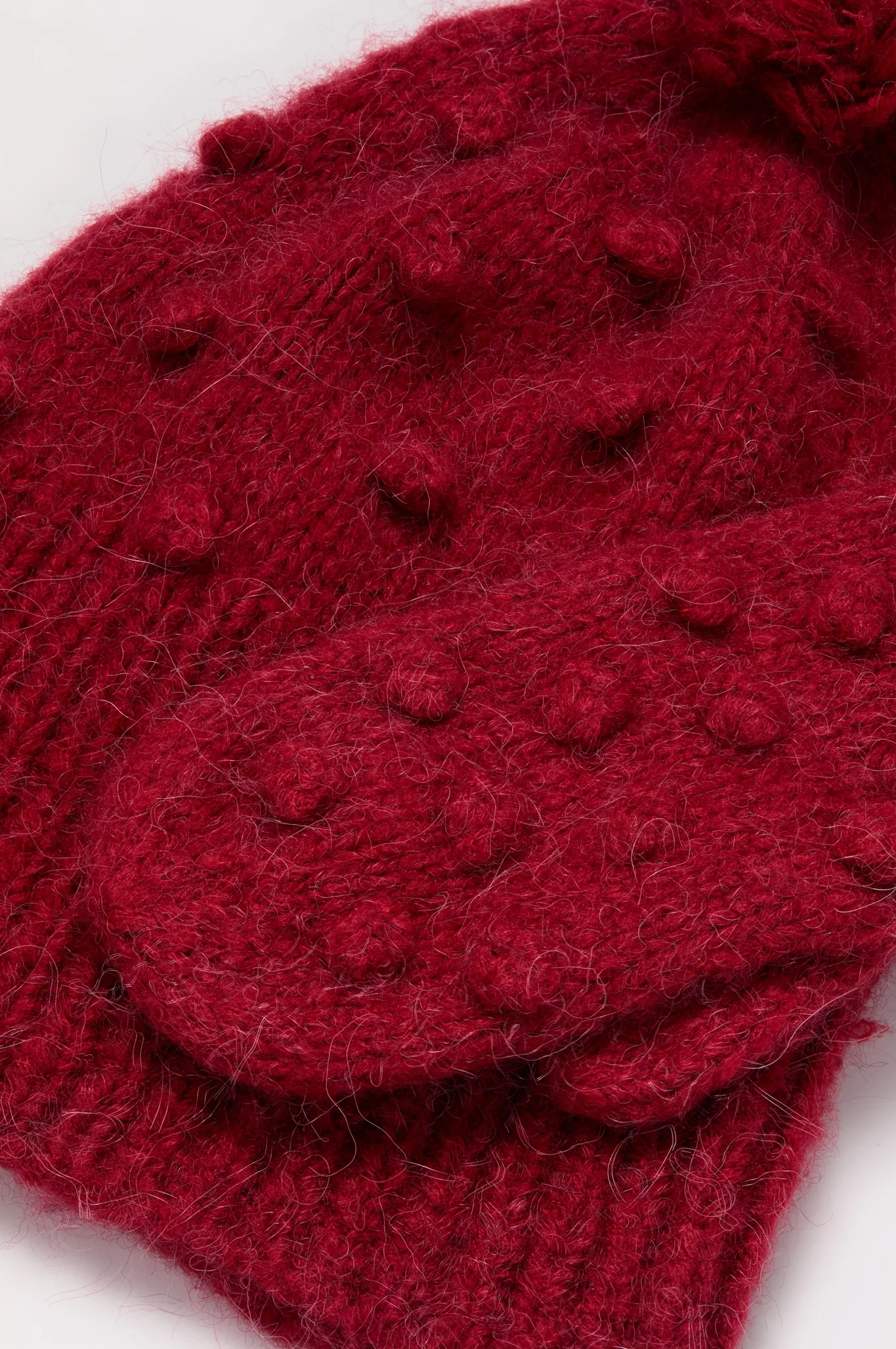 Red Pom Pom Hat and Mittens Set - Image 3