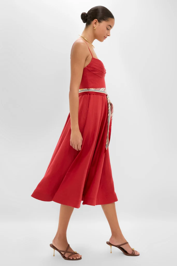 Red Rebellion Tuck Midi Dress - Image 3