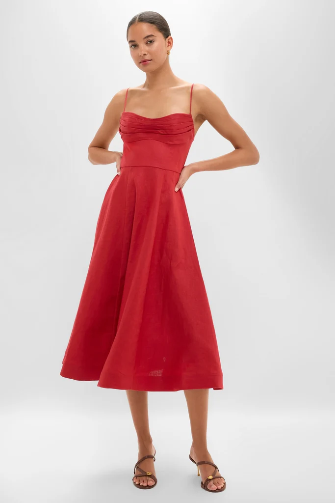 Red Rebellion Tuck Midi Dress - Image 5