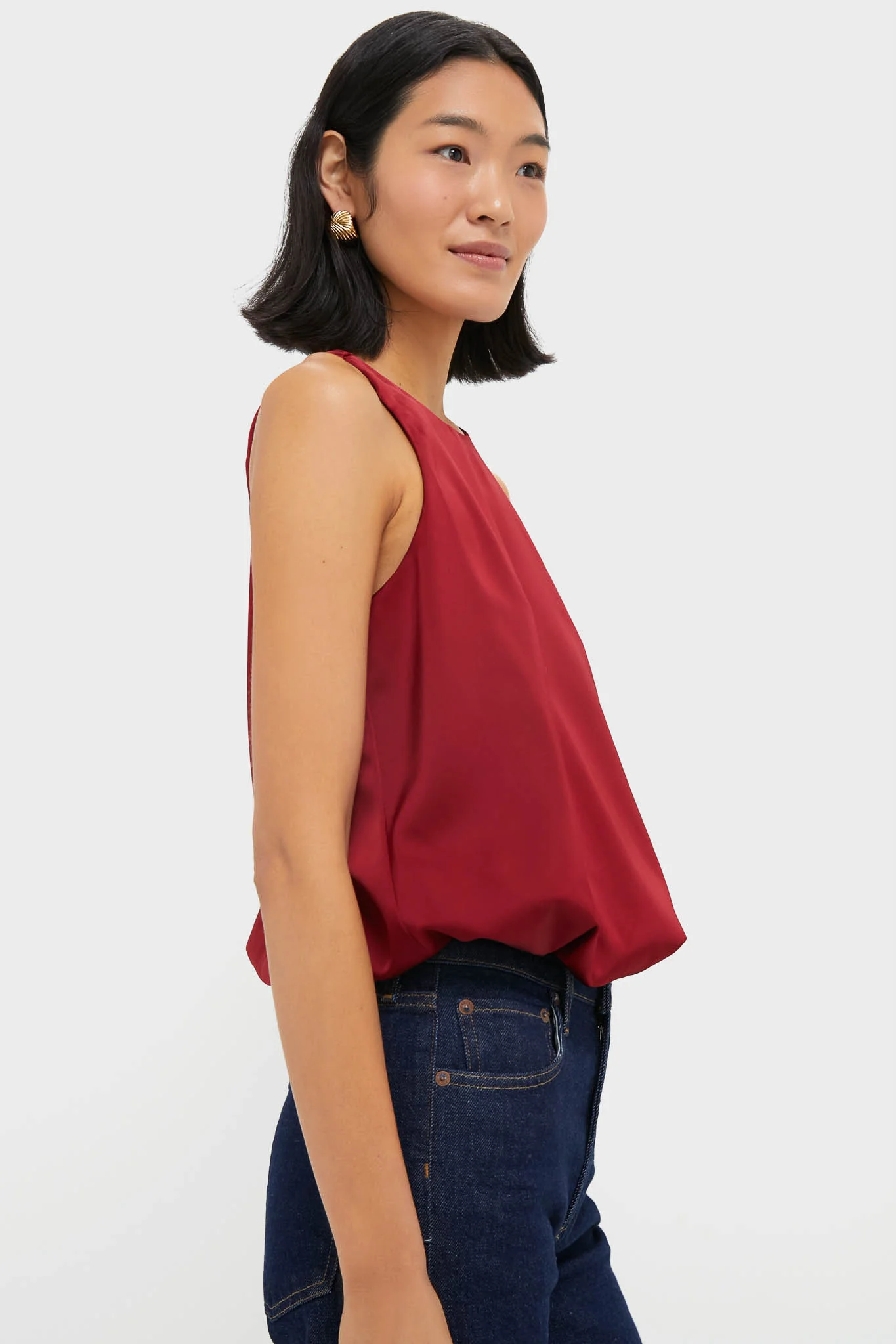 Red Satin Ramona Bubble Hem Top - Image 3