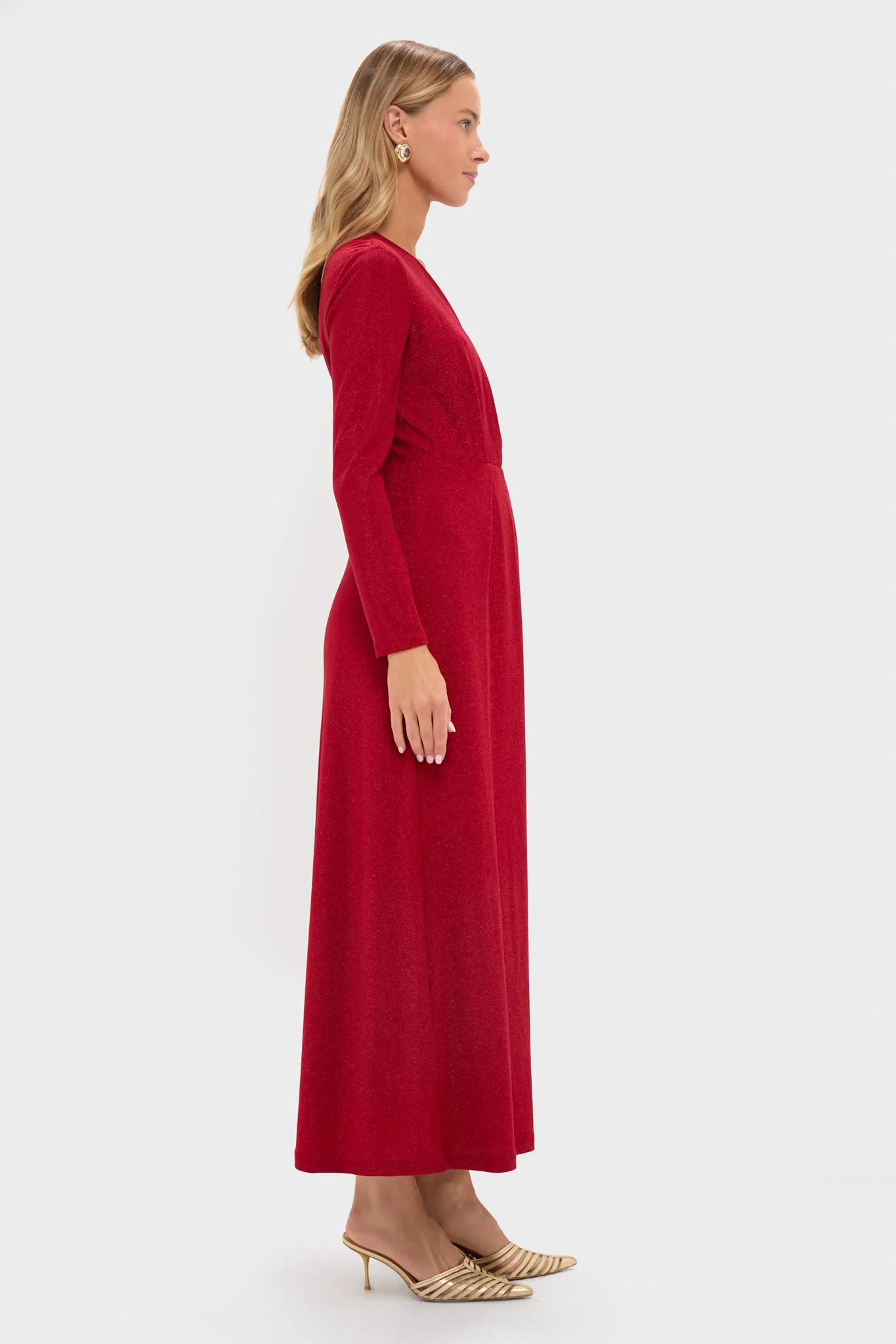 Red Shimmer V-Neck Angelina Gown - Image 3