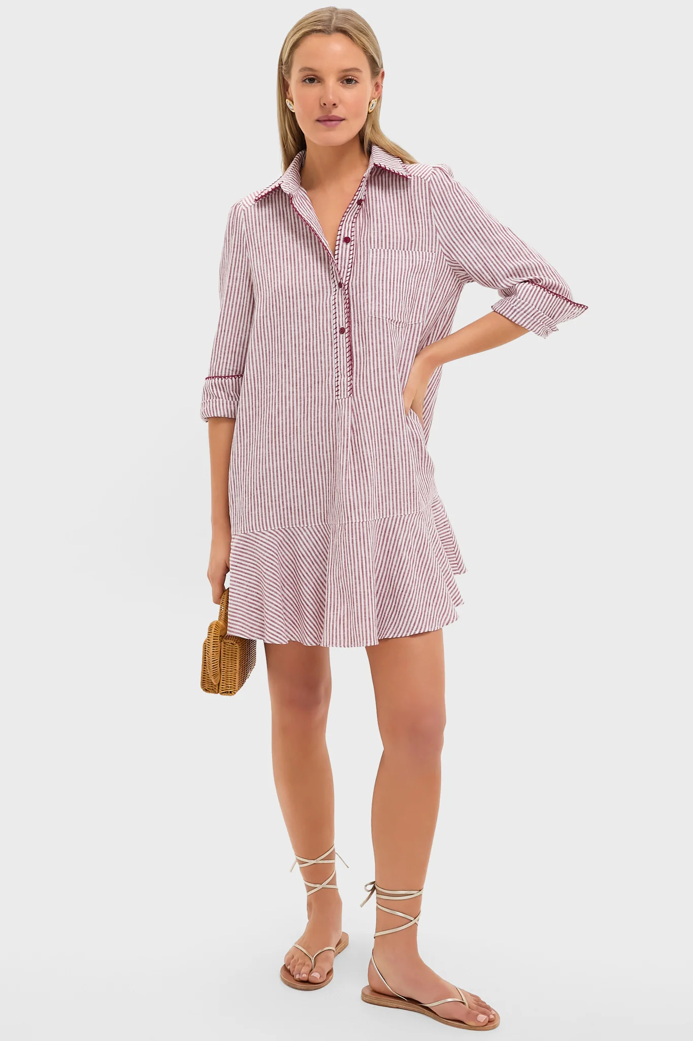 Red Stripe Linen Whipstitch Callahan Dress - Image 2
