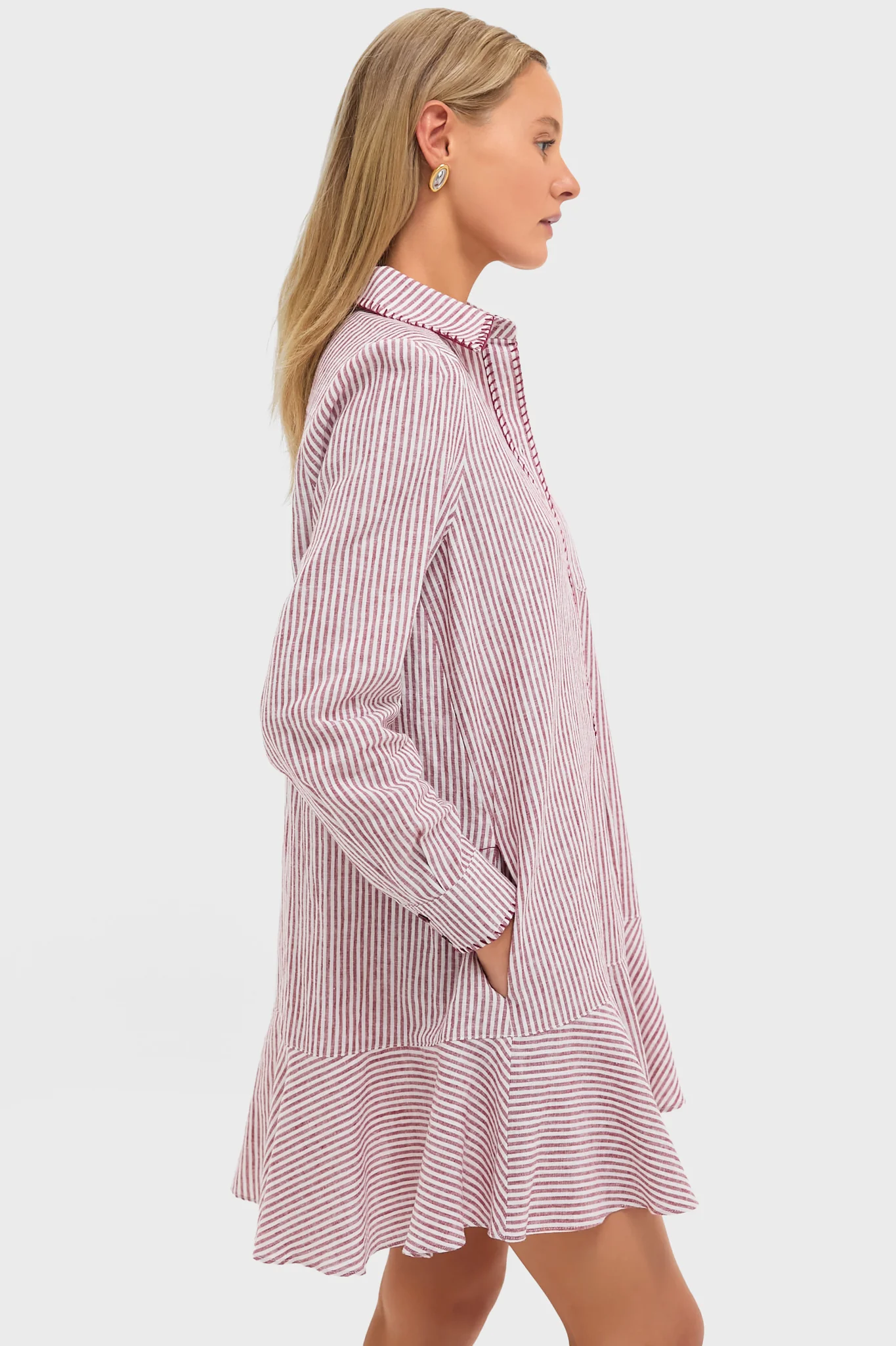 Red Stripe Linen Whipstitch Callahan Dress - Image 3