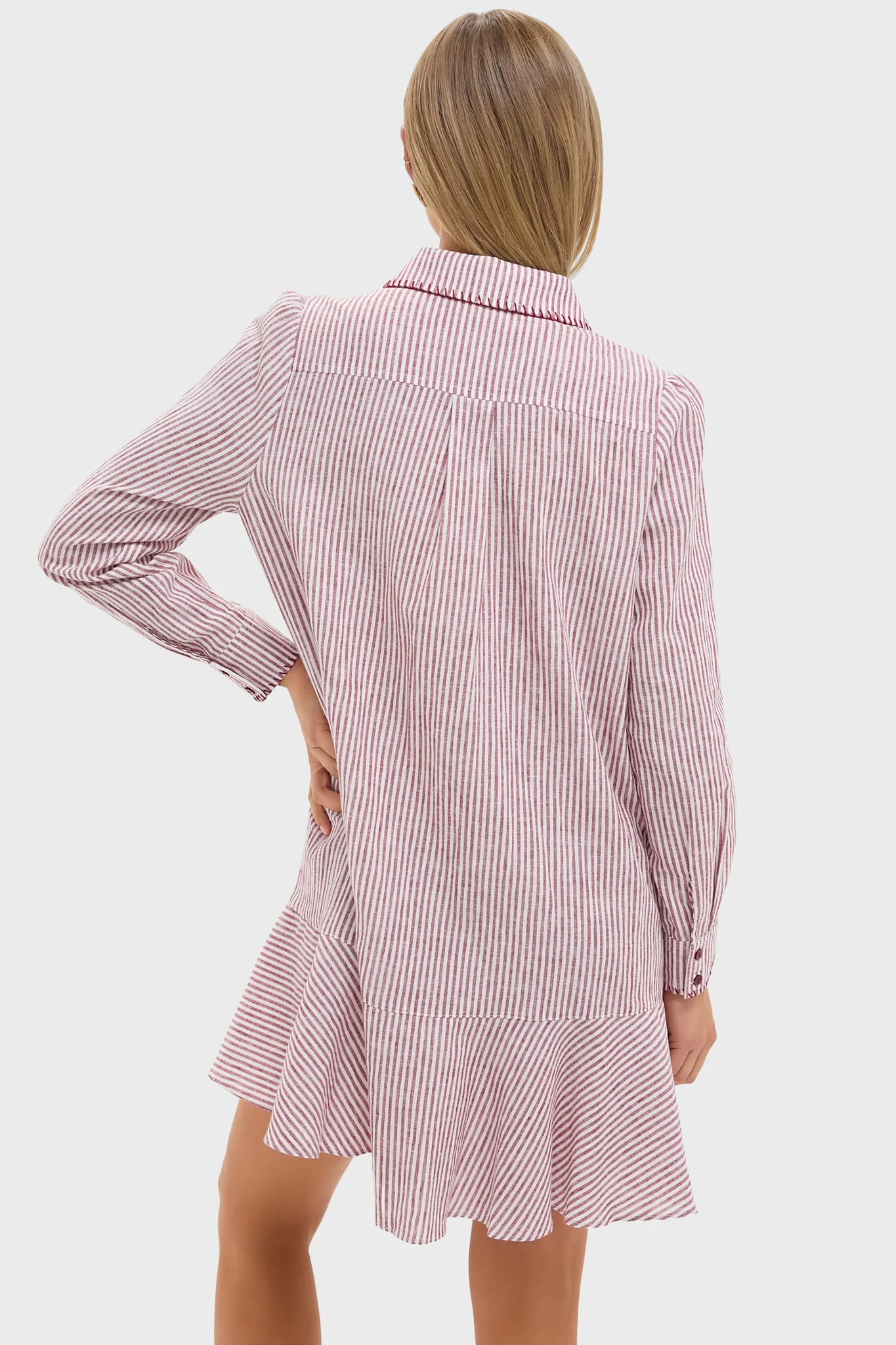 Red Stripe Linen Whipstitch Callahan Dress - Image 4