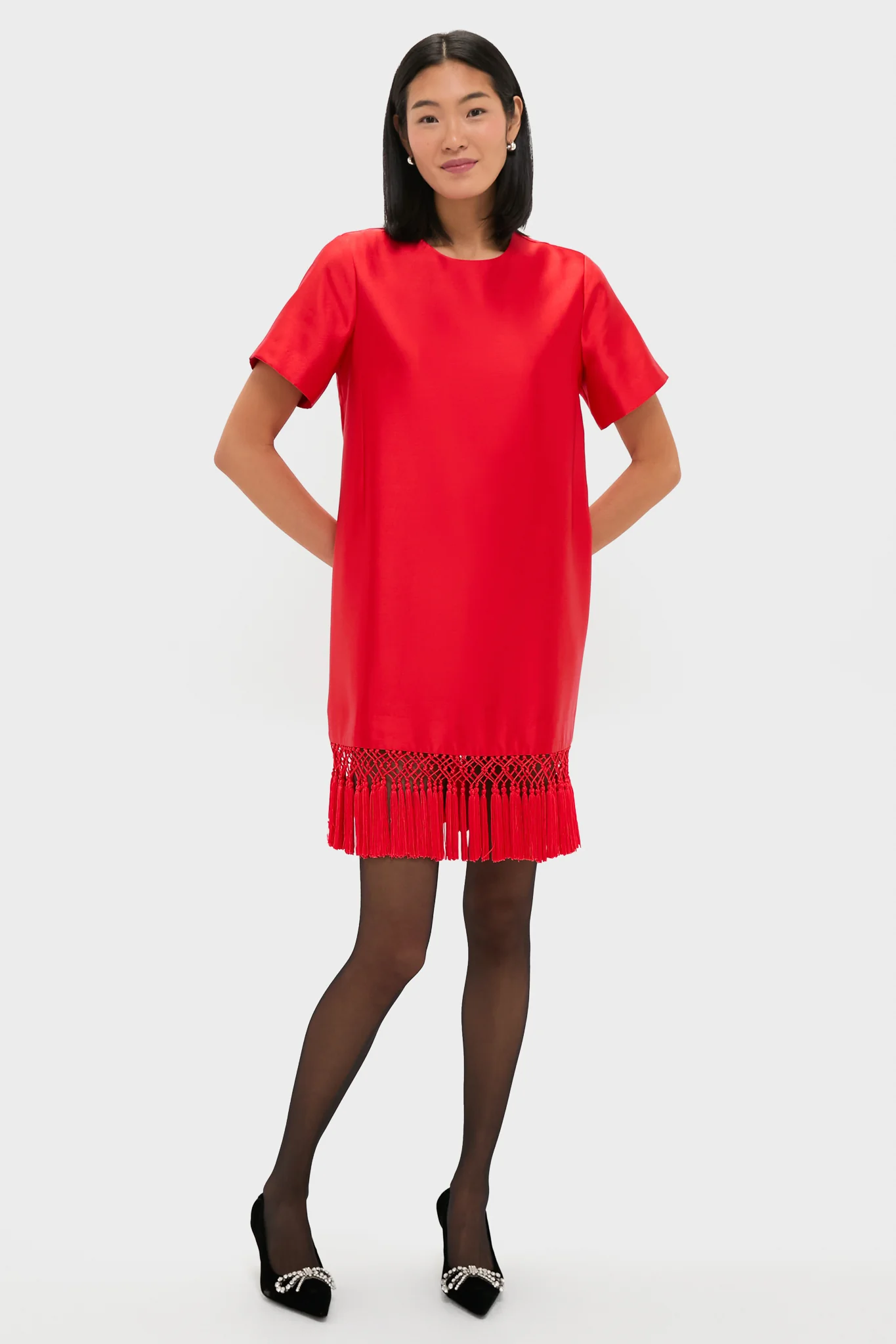 Red Dupioni Tassel Downing Dress - Image 7