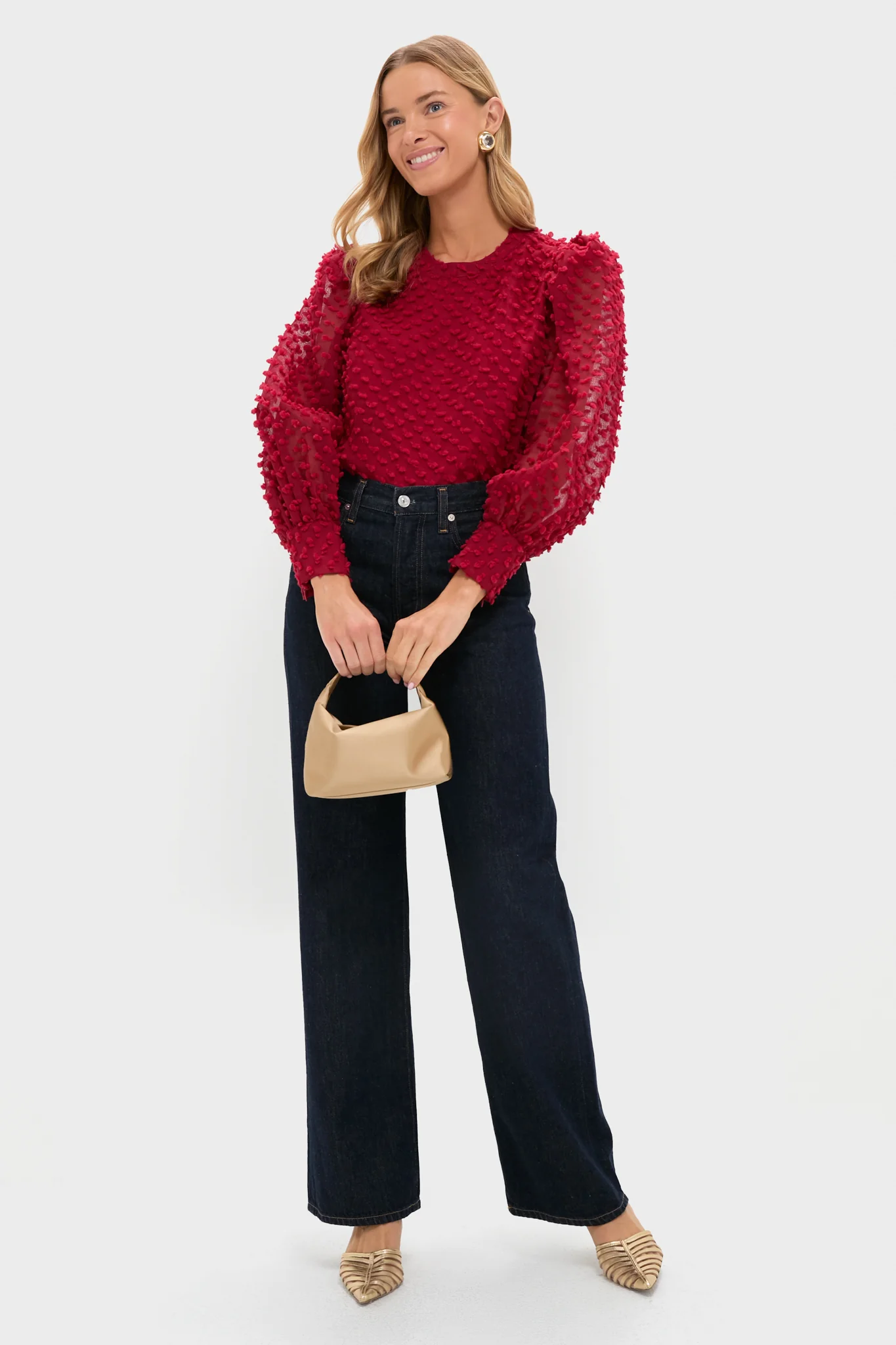 Red Textured Long Sleeve Harriet Blouse - Image 2