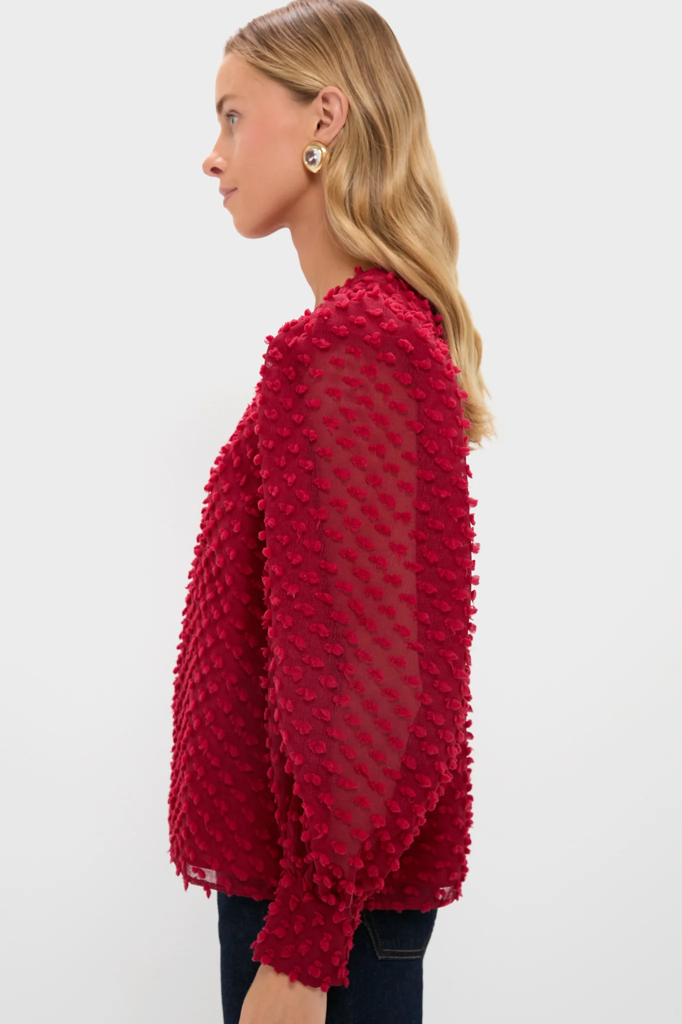 Red Textured Long Sleeve Harriet Blouse - Image 3