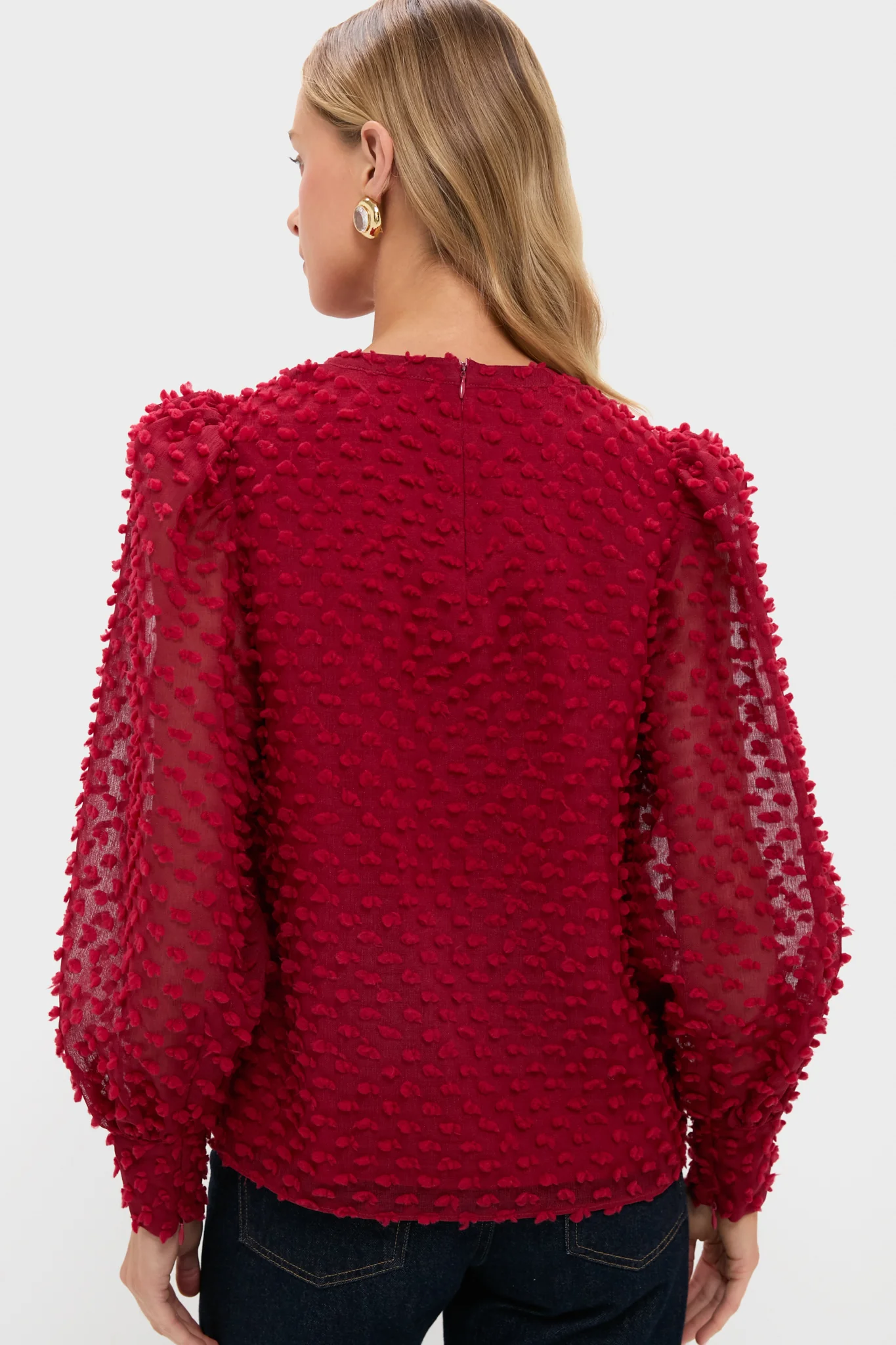 Red Textured Long Sleeve Harriet Blouse - Image 4