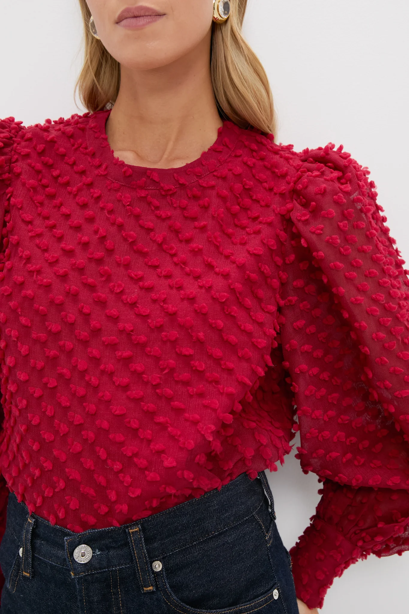 Red Textured Long Sleeve Harriet Blouse - Image 5