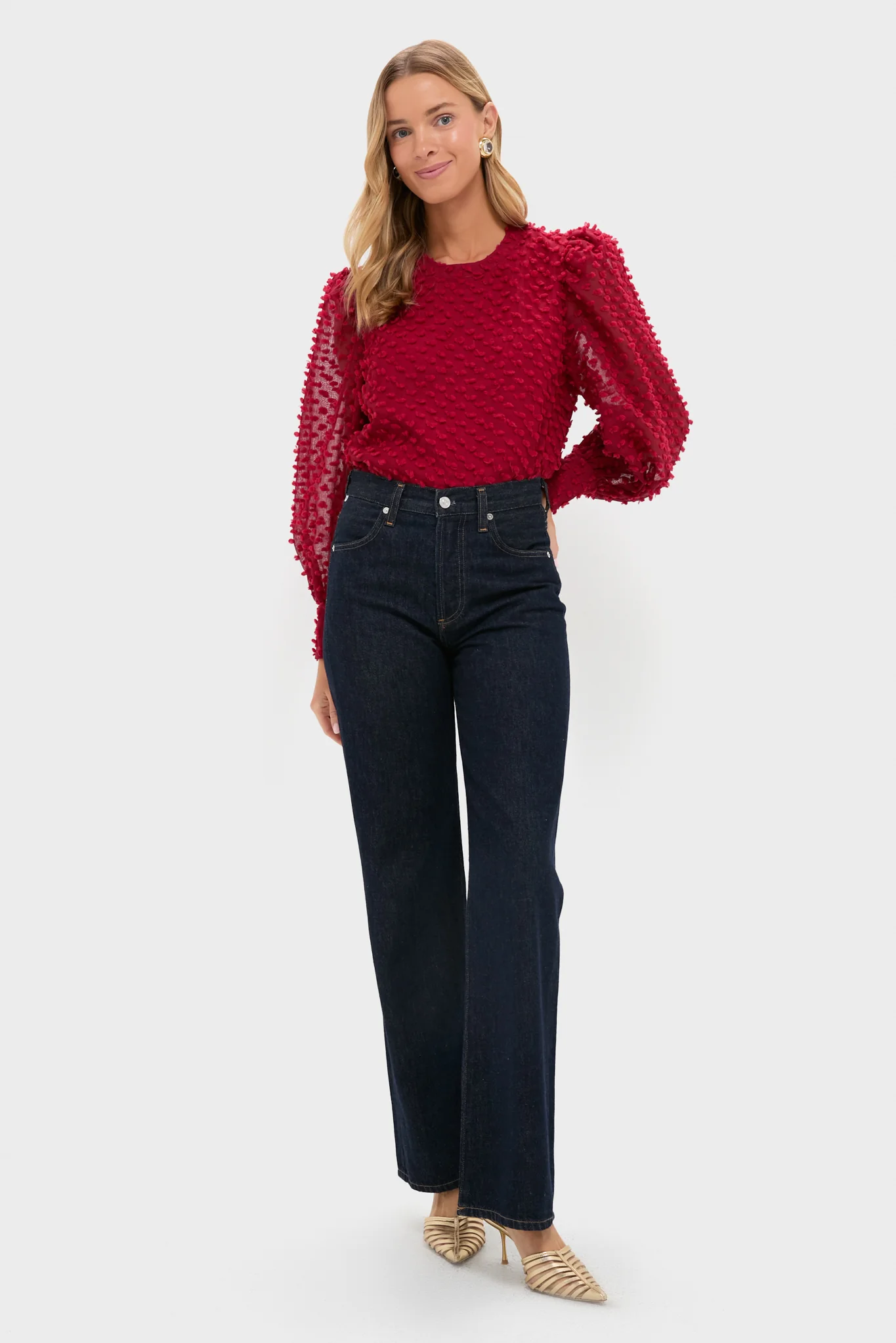 Red Textured Long Sleeve Harriet Blouse - Image 6