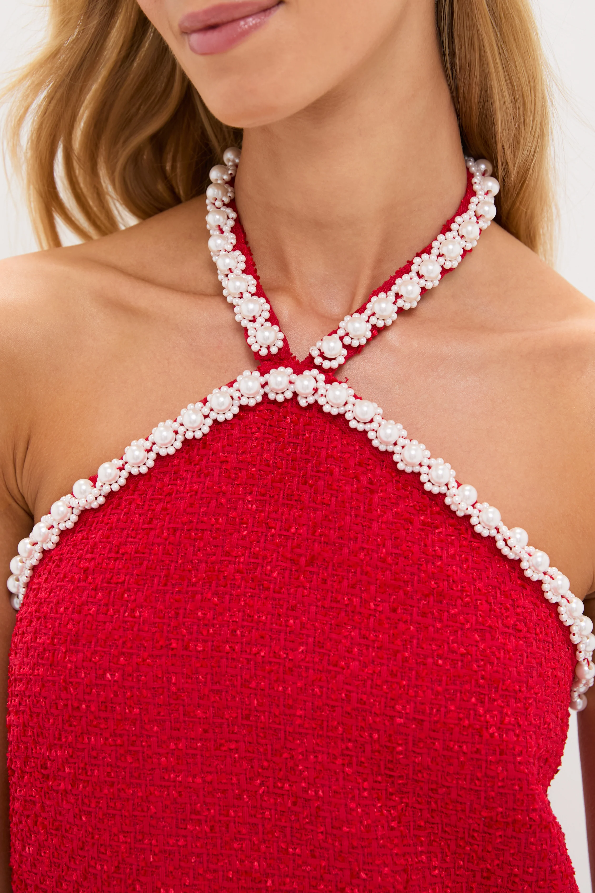 Red Tweed & Pearl Petra Mini Dress - Image 2