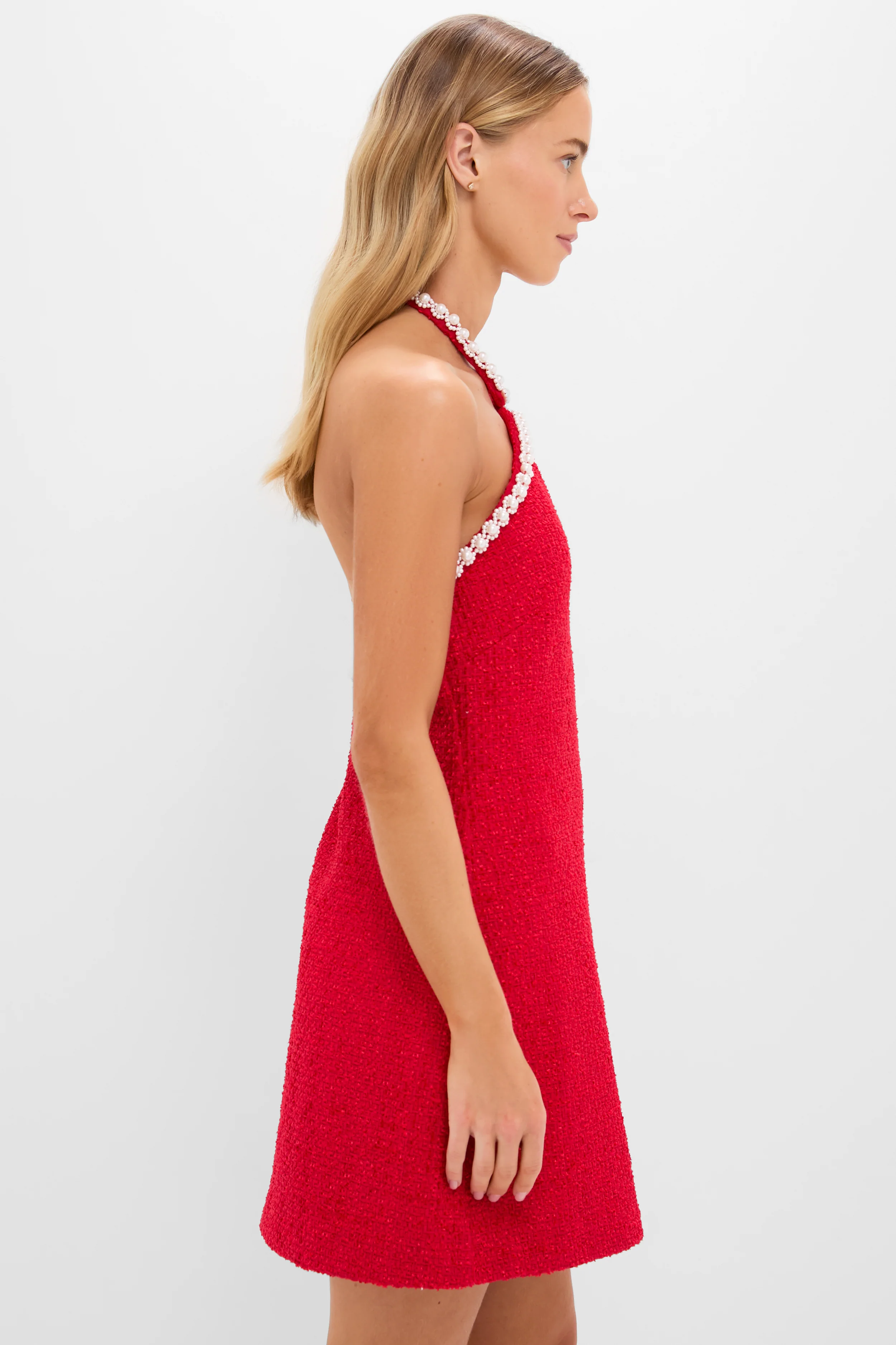 Red Tweed & Pearl Petra Mini Dress - Image 5