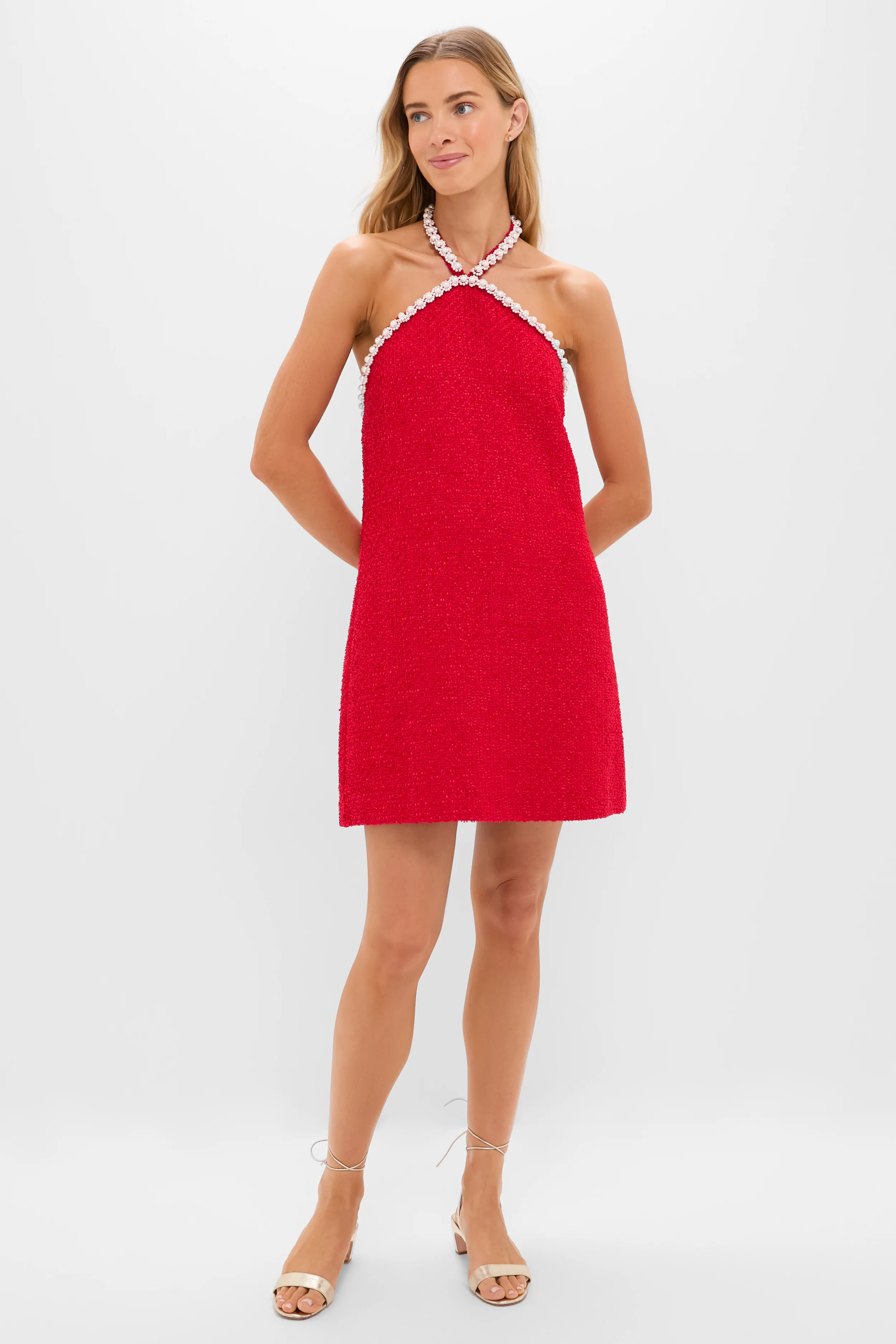 Red Tweed & Pearl Petra Mini Dress - Image 6