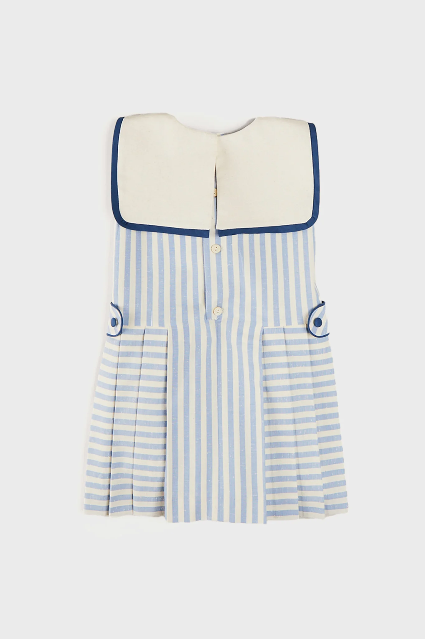 Regency Striped Mariner Collar Pleated Sleeveless Dress in Blue - Image 3