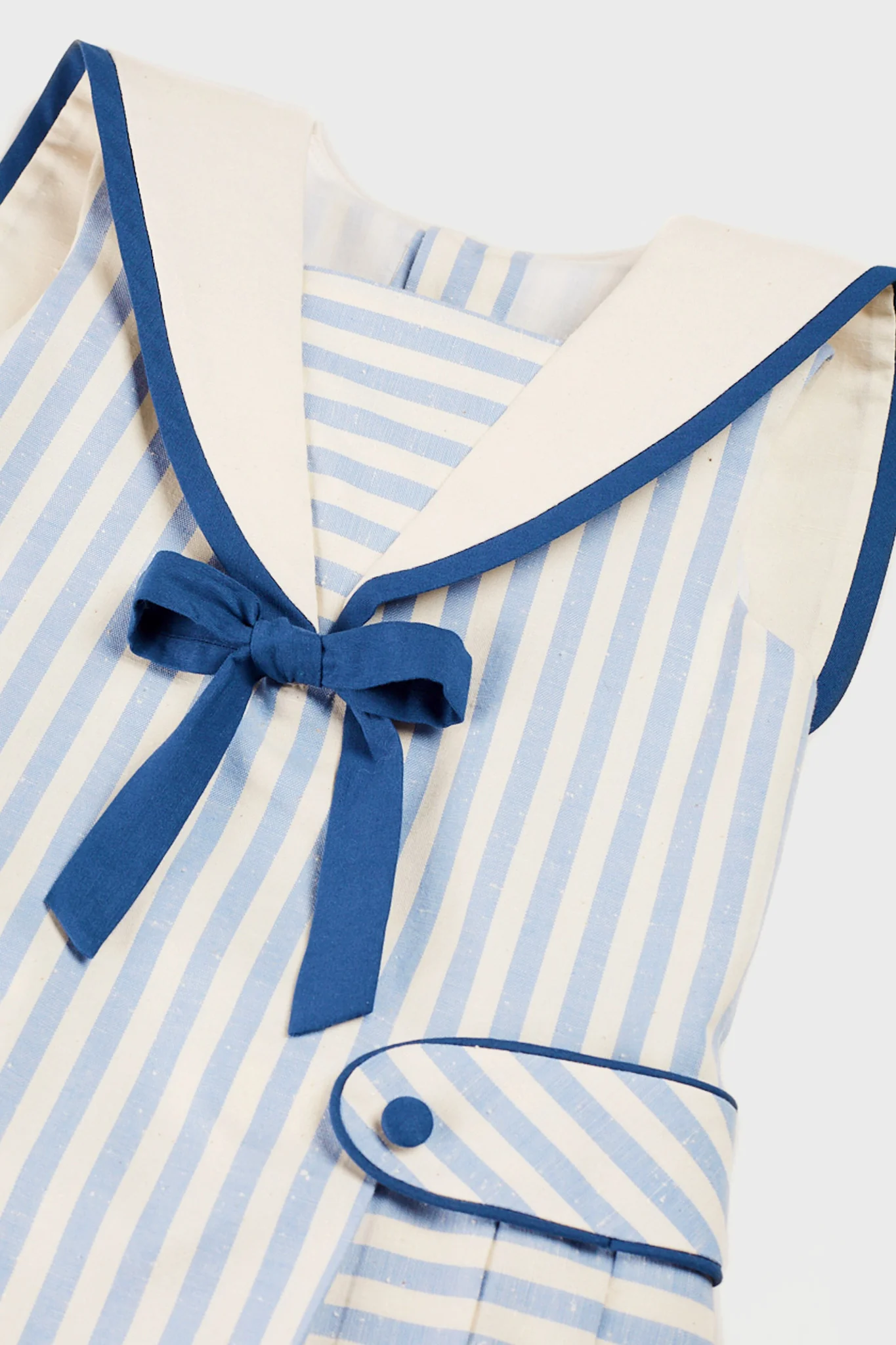 Regency Striped Mariner Collar Pleated Sleeveless Dress in Blue - Image 4