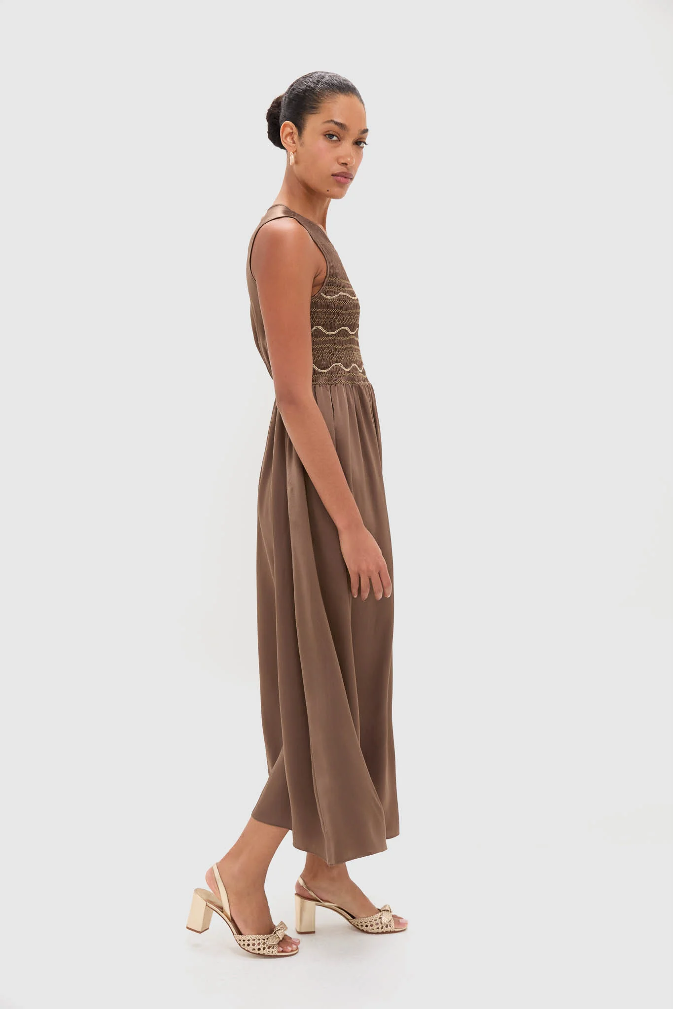 Regio Brown Silk Gioia Midi Dress - Image 3