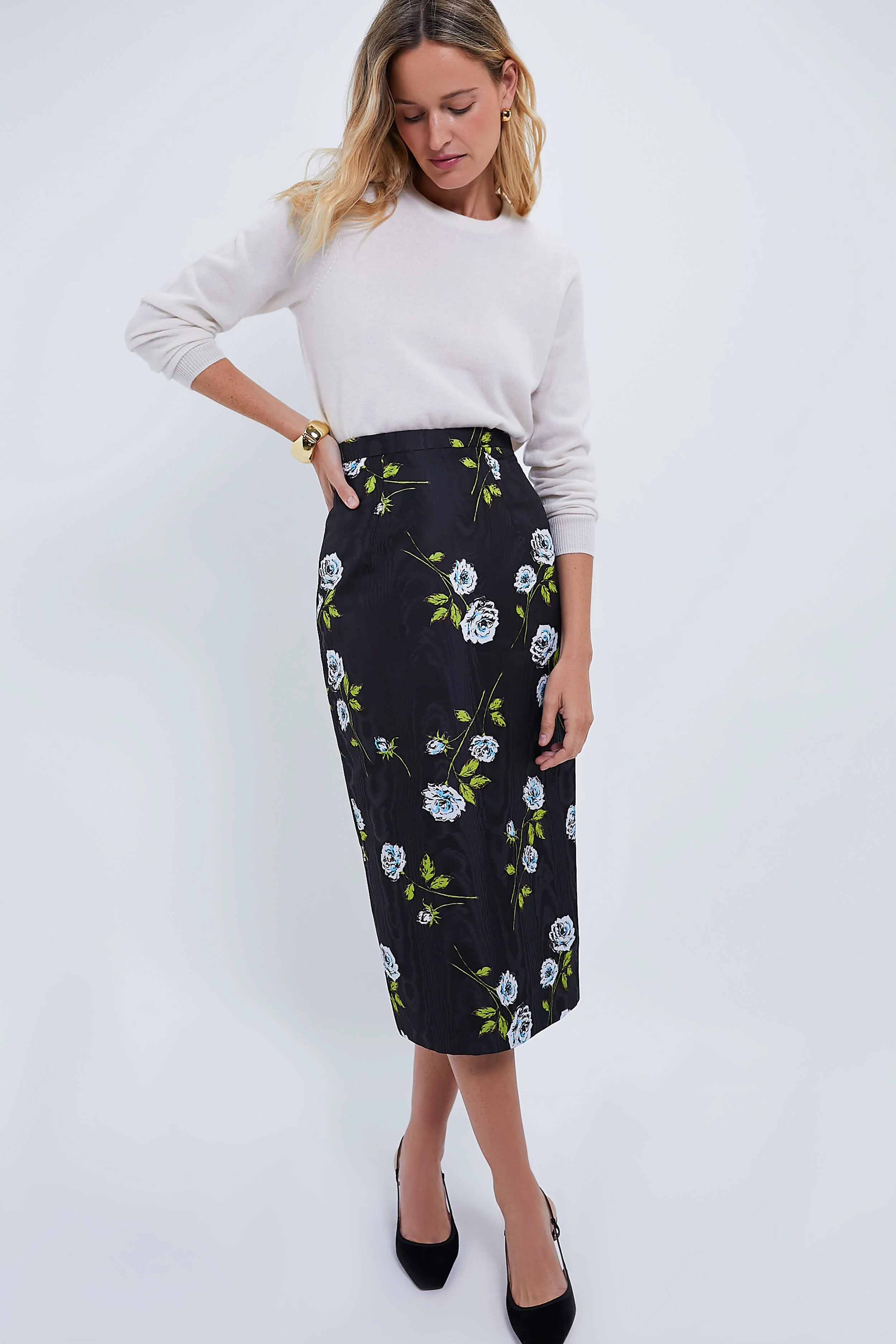 Roses Stem on Black Lorelei Moire Skirt - Image 6