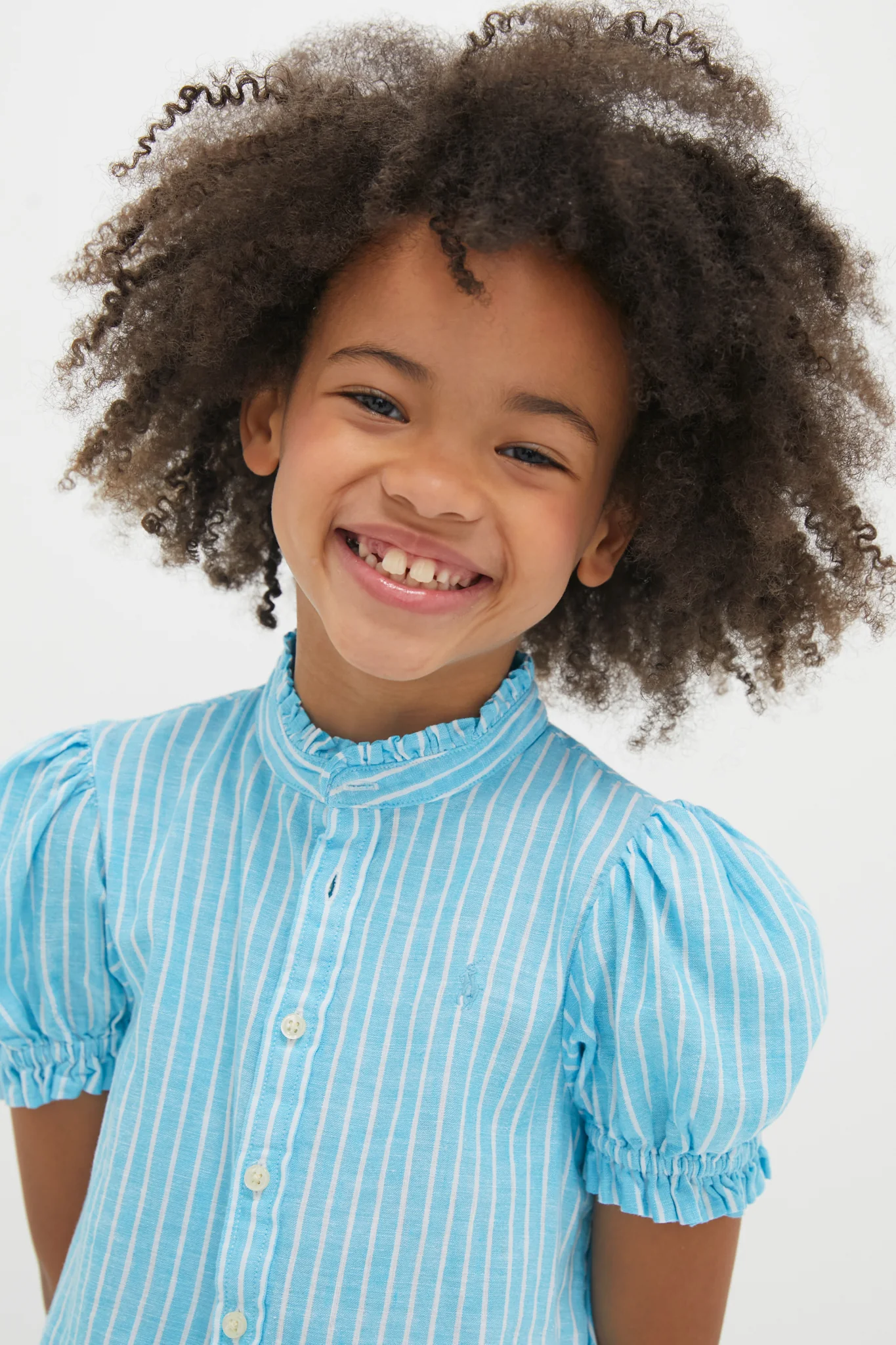 Girls Ruffle Collar Short-Sleeve Tiered Striped Dress - Image 2