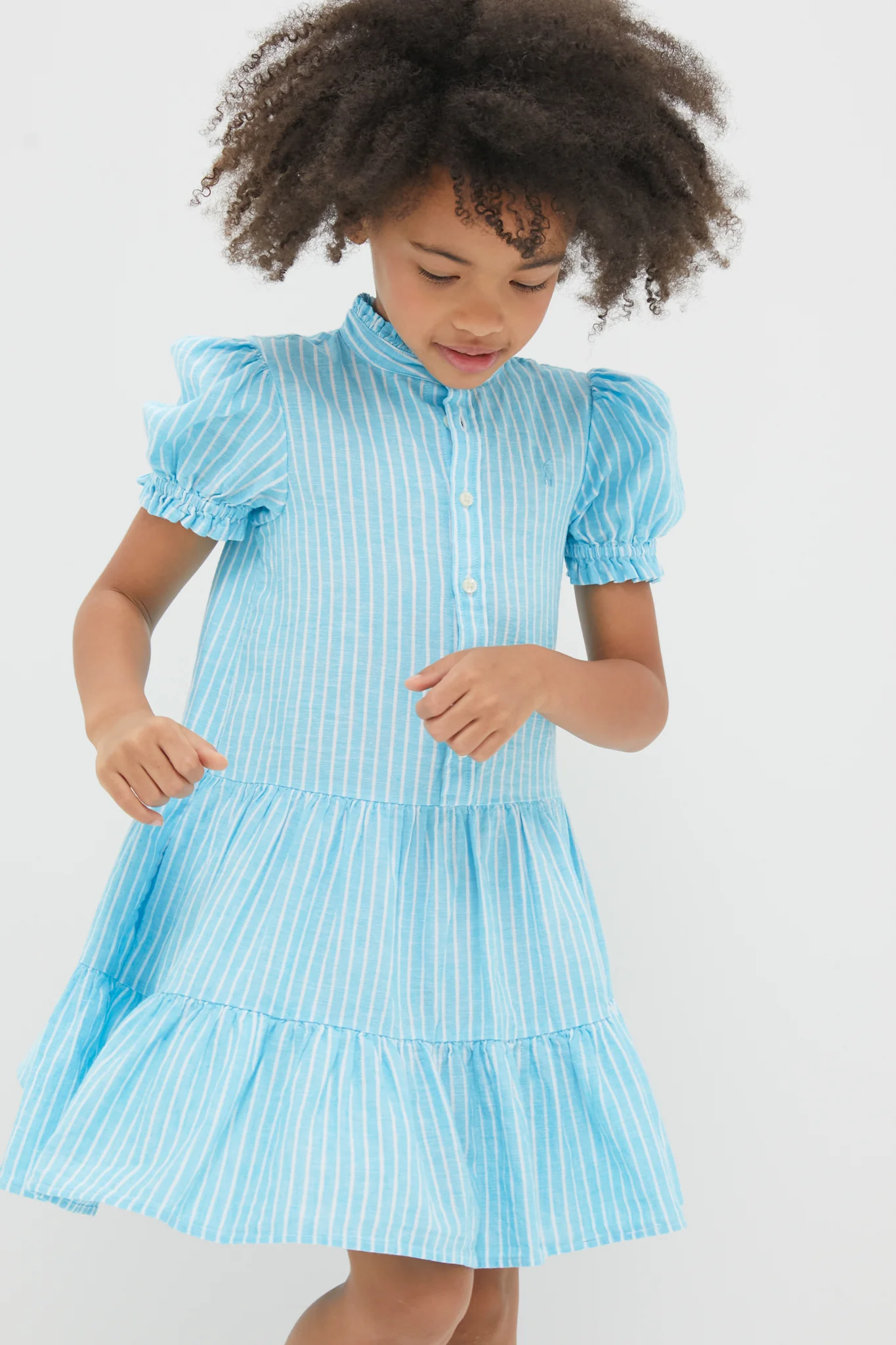 Girls Ruffle Collar Short-Sleeve Tiered Striped Dress - Image 3